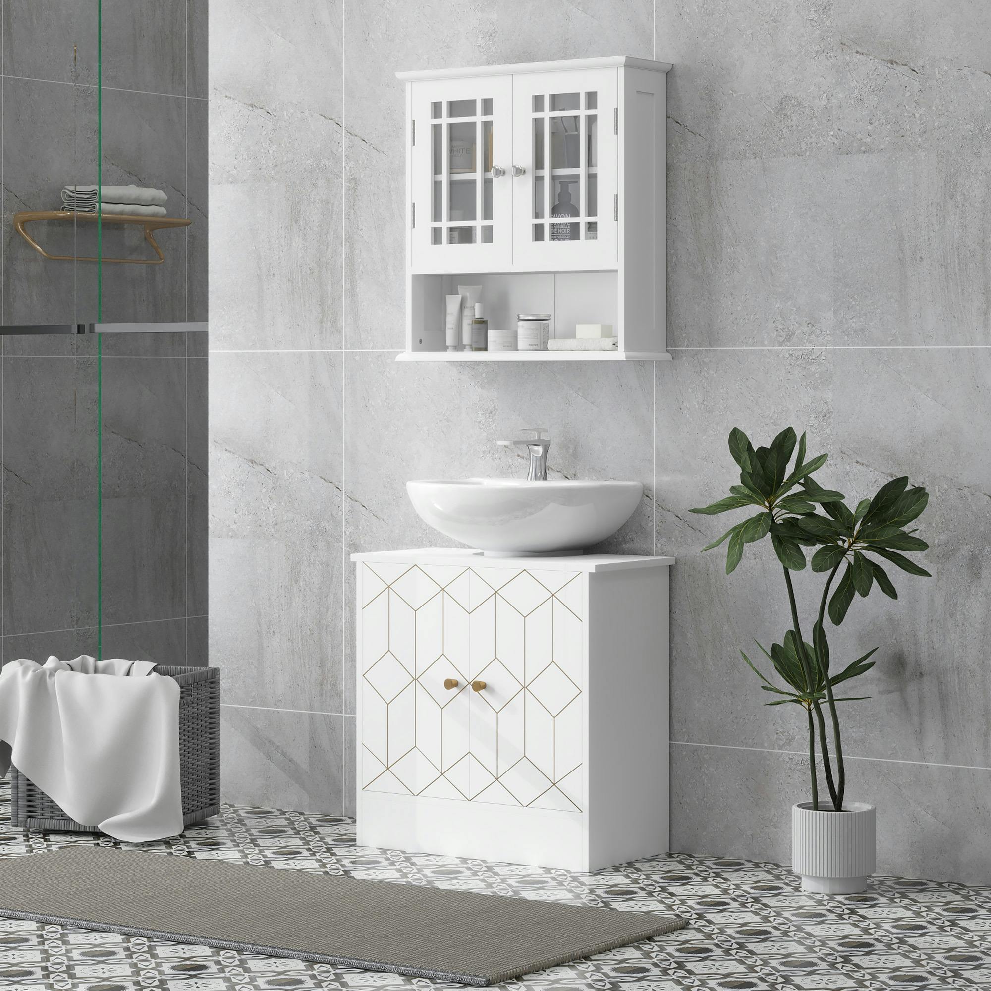 Homcom White Bathroom Under Sink Cabinet For Basin With Or Without Pedestal
