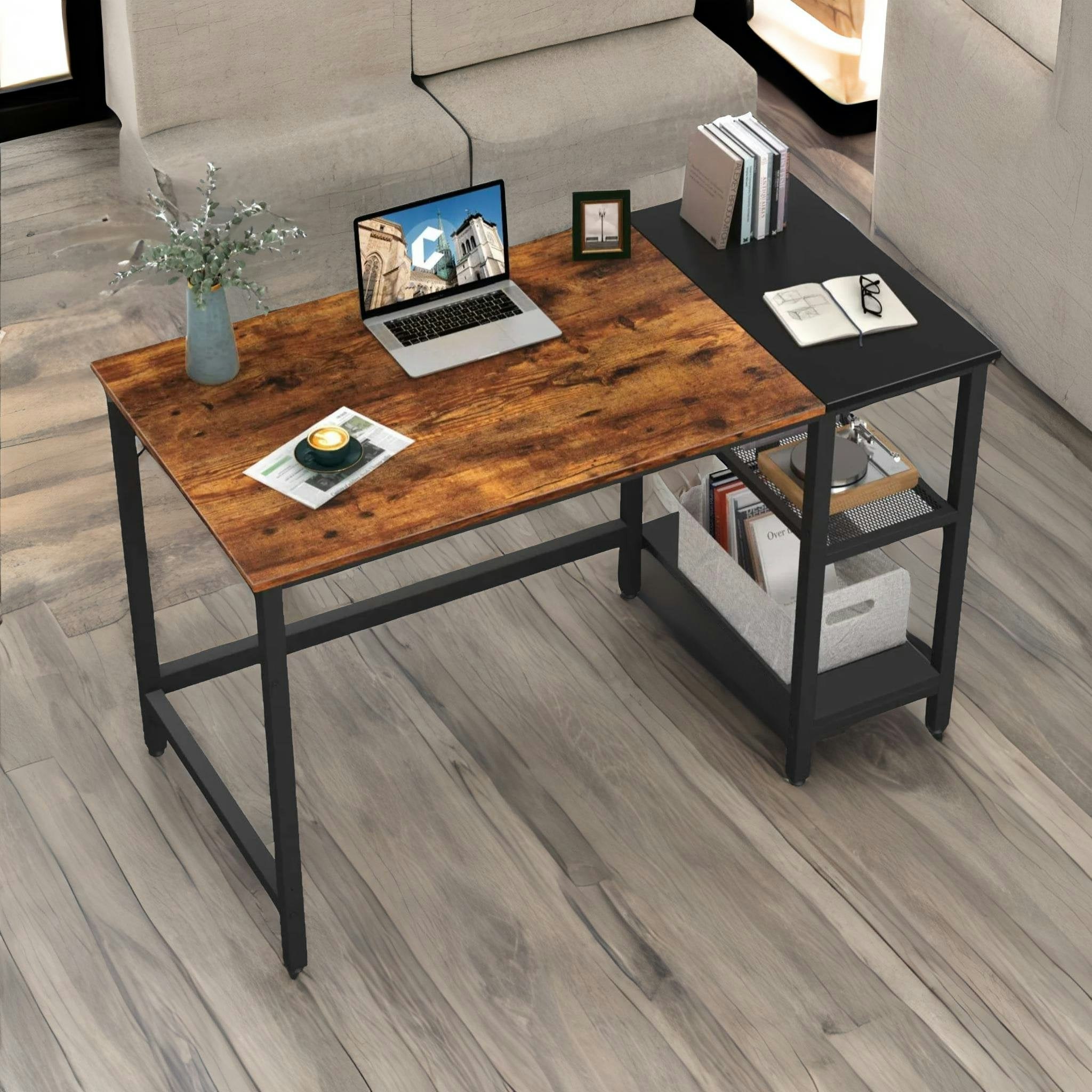 Rafaelo Mobilia Brown Industrial Writing Desk With 2 Shelves Rustic