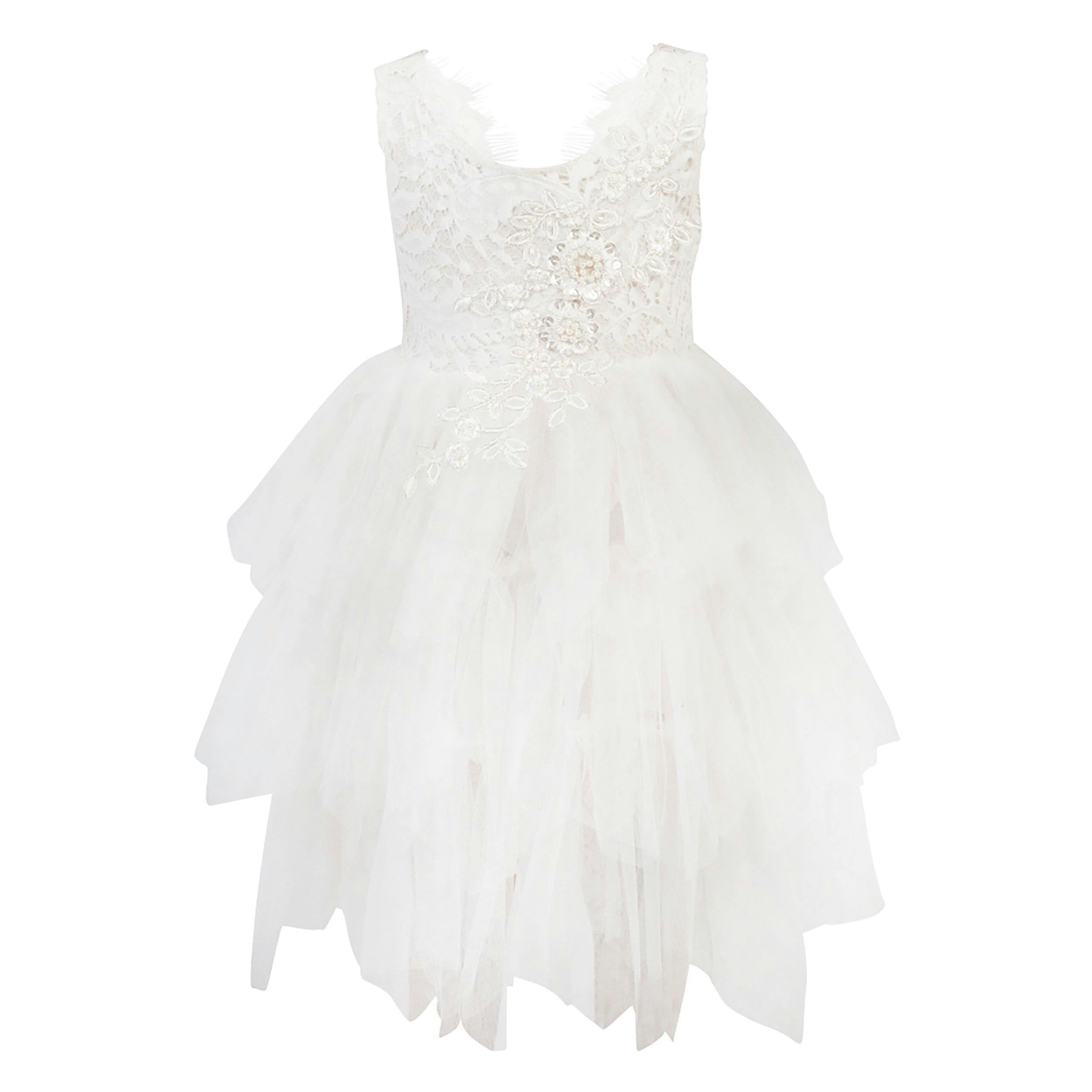Uk Flower Girl Boutique Girls White Uk Flower Boutique Boho Dreams Dress - Appliqué - 11/12 Years