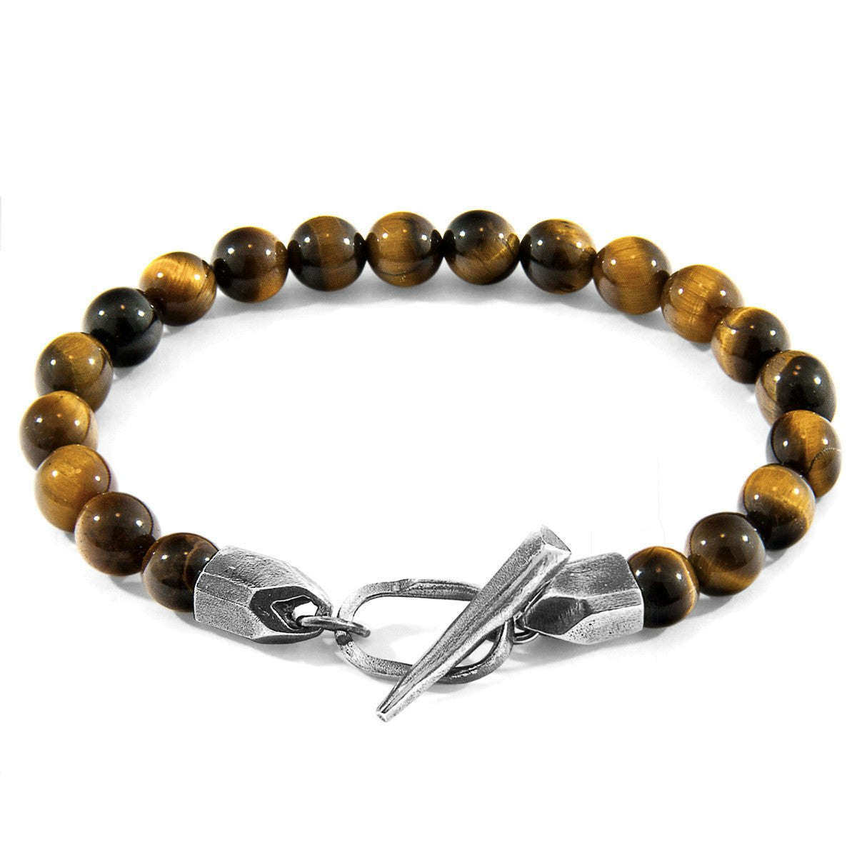 Anchor & Crew Brown/Silver Tigers Eye Tinago And Stone Beaded Bracelet - S - 19Cm
