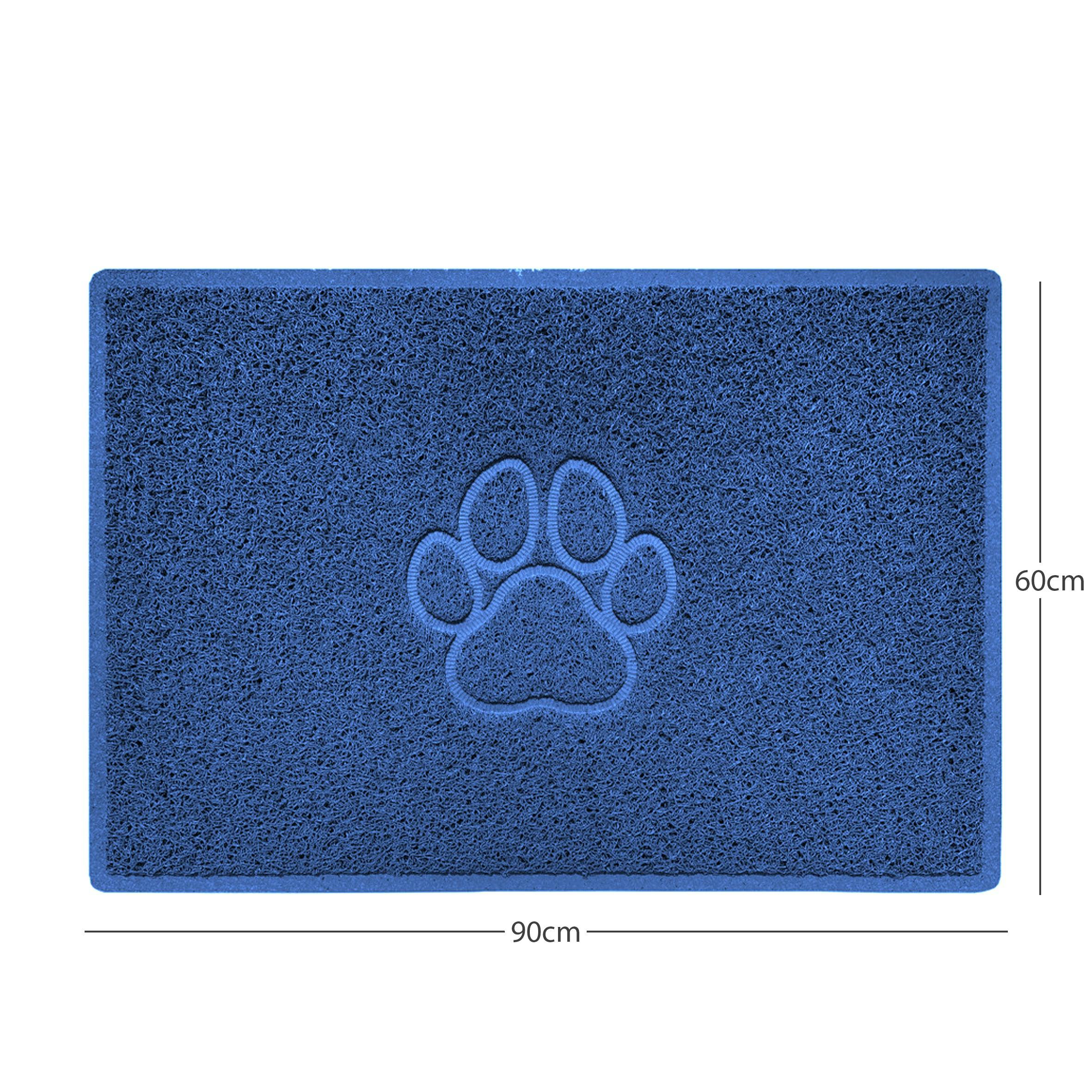 Rackhams Blue "Paw Print" Embossed Loofah Textured Spaghetti Door Mat - 90Cm X 60Cm - Yes (Suitable For Indoors)