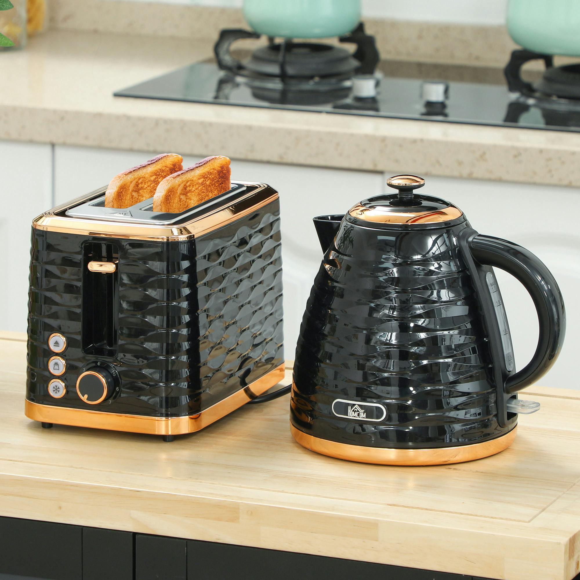 Homcom Light/Pink/Black Kettle And Toaster Set 1.7L Kettle & 4 Slice Toaster,