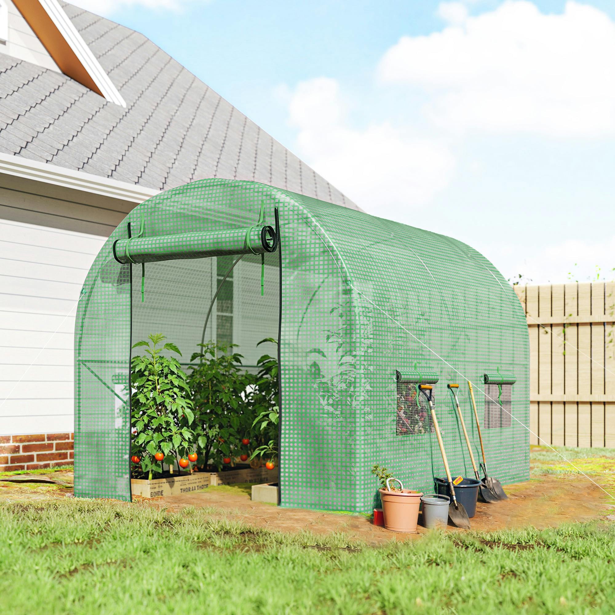 Rackhams Green 3.5 X 2M Walk-In Polytunnel House With Roll Up Door Windows - 2.5 X 2M