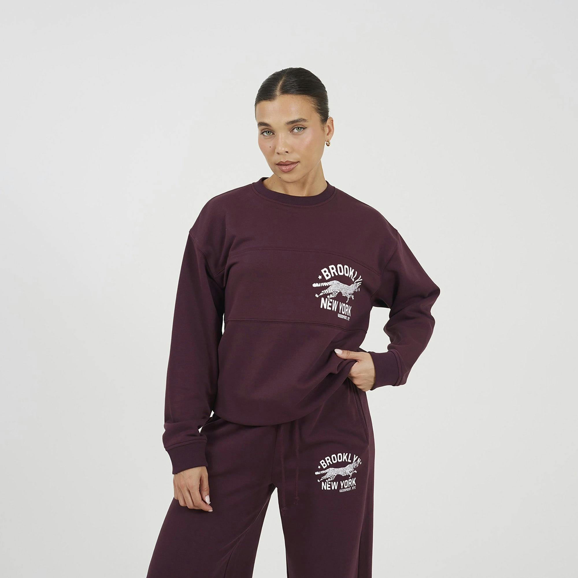 Brave Soul Burgundy Contrast Stripe Panel Crew Neck Sweatshirt - Xl