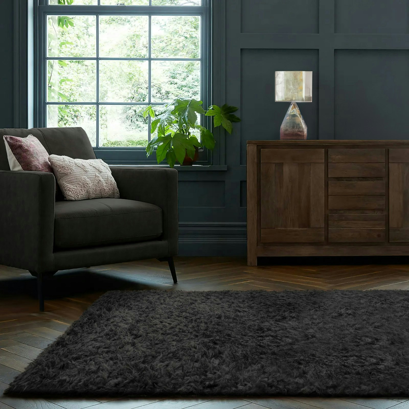 Rackhams Grey Montana Fluffy Rug - 120 X 170