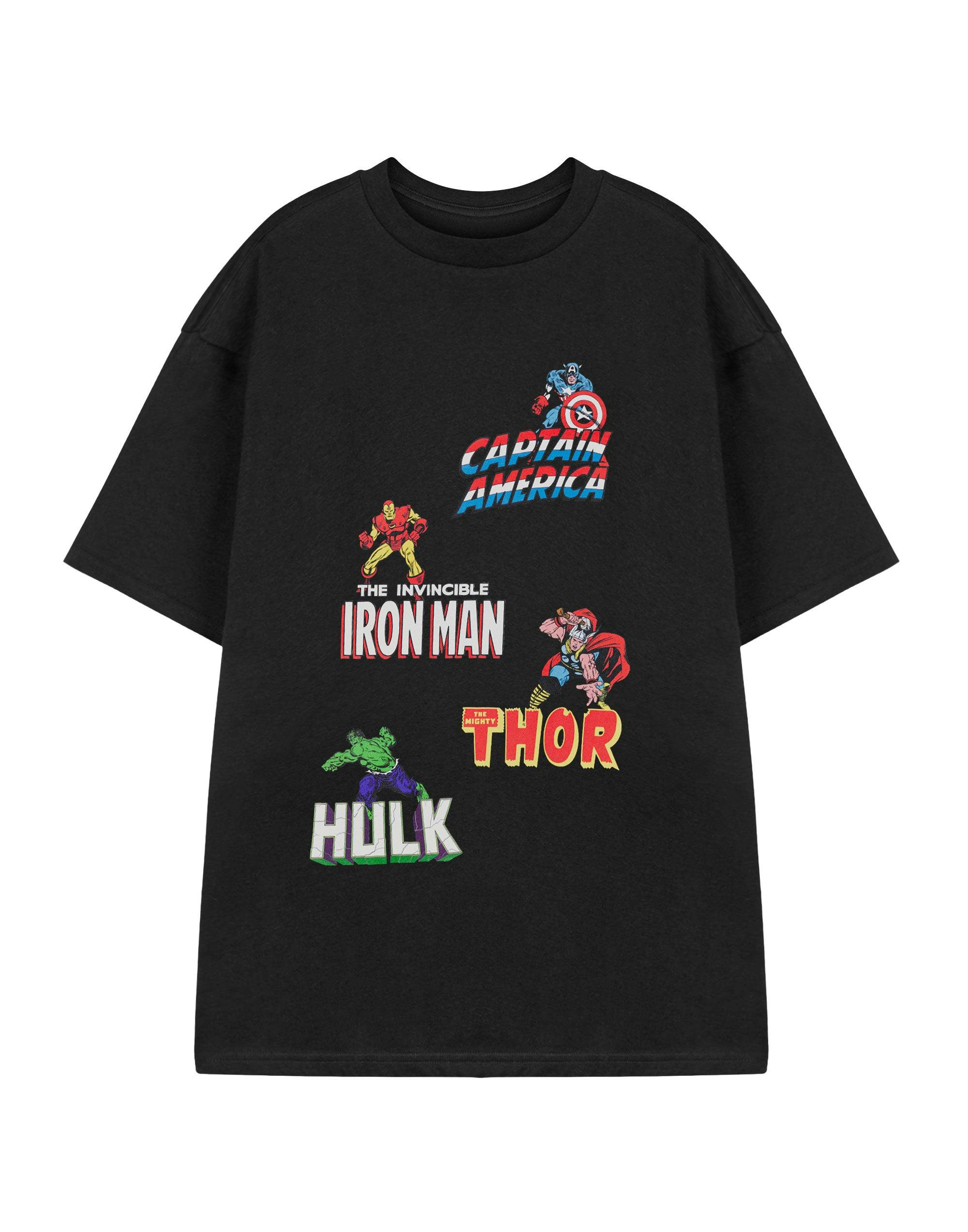 Vanilla Underground Men's Black Marvel Multi Character Short Sleeved T-Shirt - Small