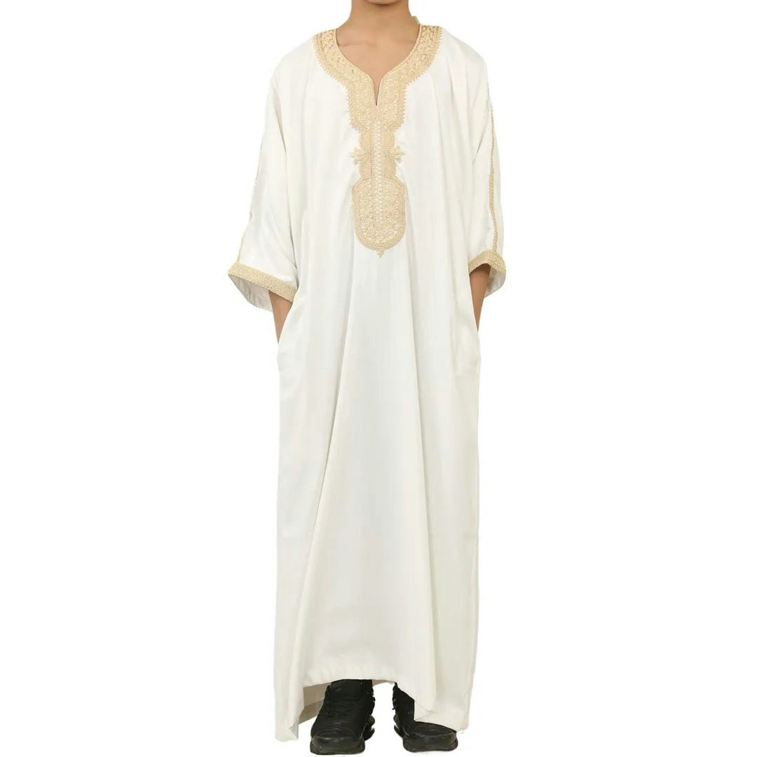 Thobez Boys White Gg008 - Moroccan Thobe Short Sleeve Gandoura - 6-7 Years