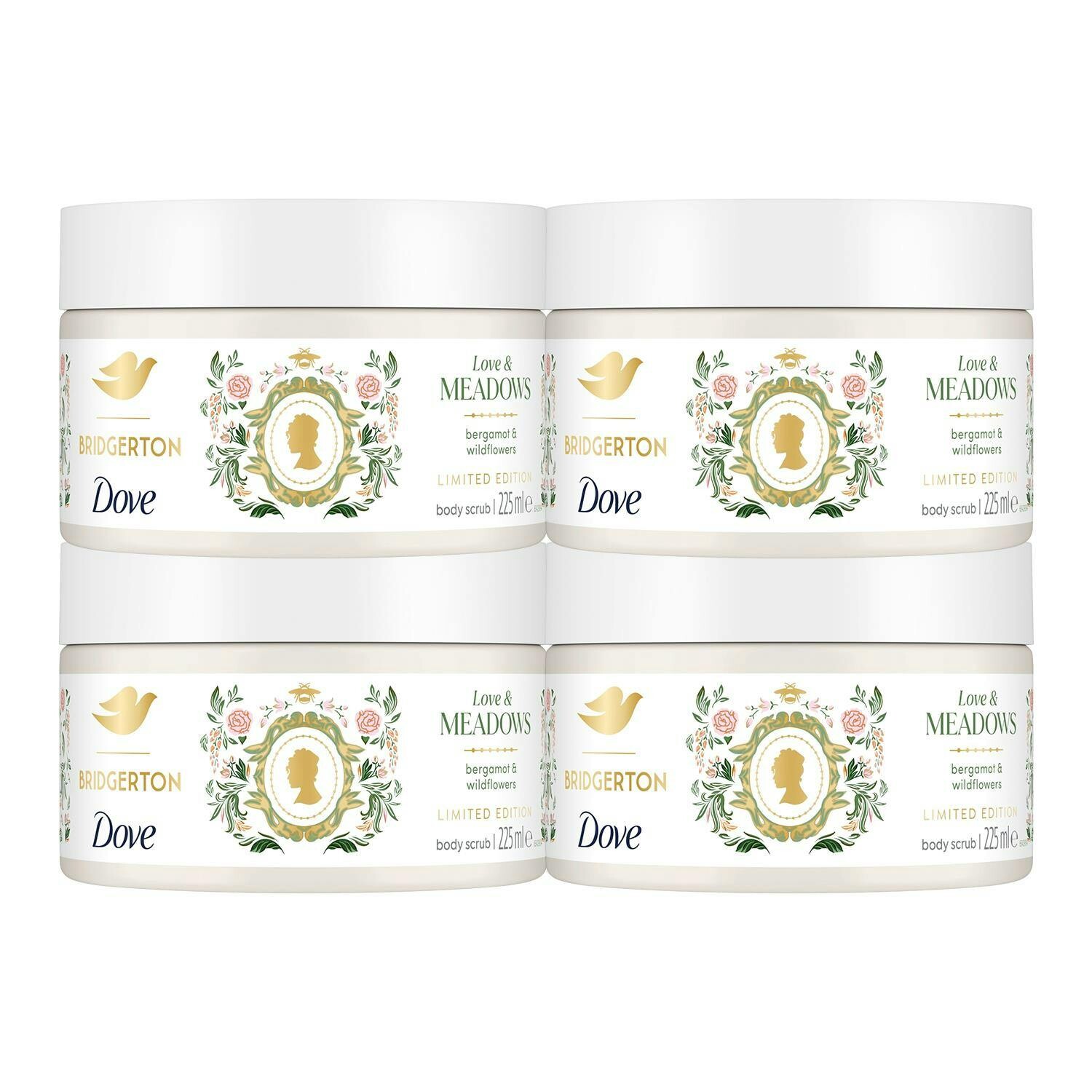 Dove Bridgerton Body Scrub - Love & Meadows Exfoliator Scrub 225Ml 4 Pack - Image 2