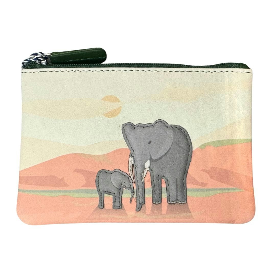 Mala Leather Light Savanna Safari Elephants & Giraffes Leather Coin Purse - Elephants