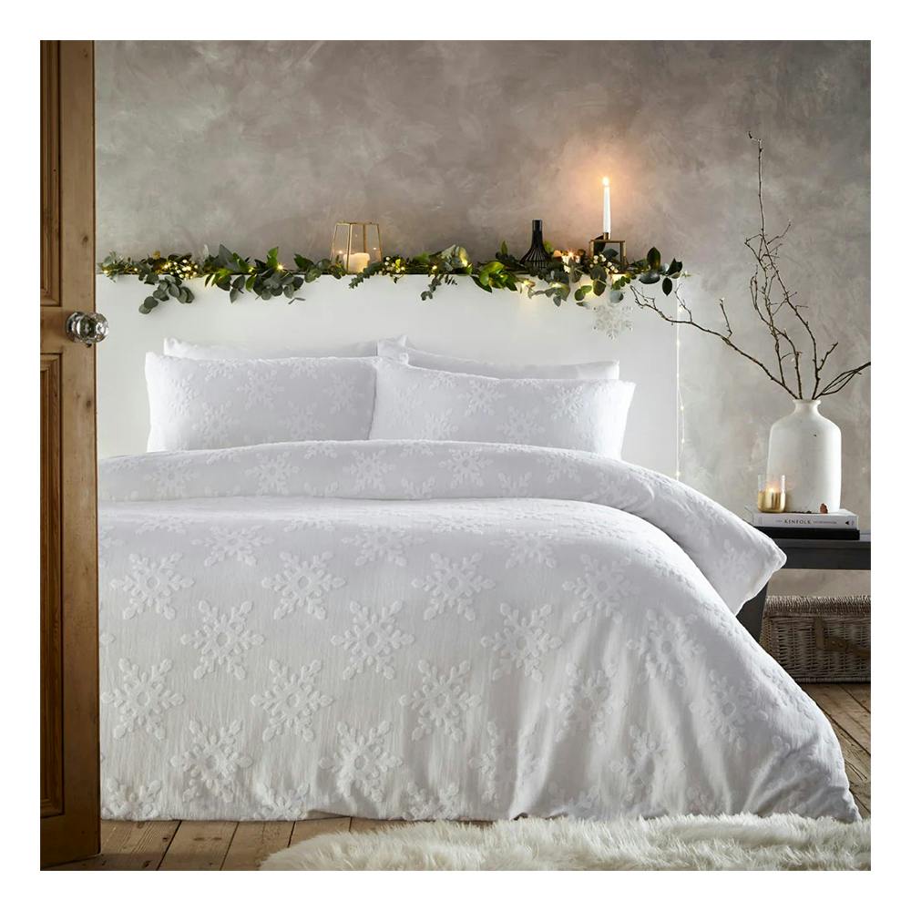 Rackhams White Tufted Cotton Snowflake Duvet Cover Set - Superking - 100% Cotton