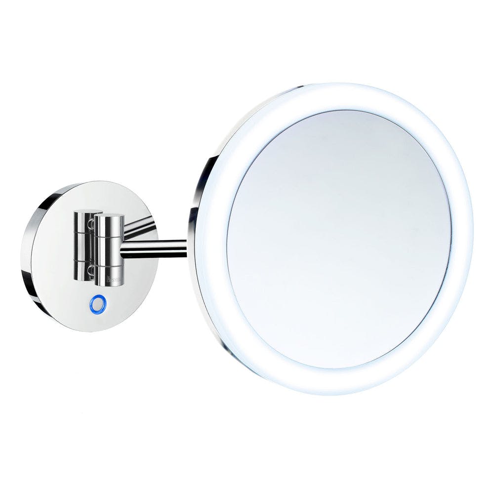 Smedbo Light Polished Chrome Led Dual Mirror - Wall Mounted Extendable Swing Arm 5X Magnification Battery Operated Bathroom Makeup Or Shaving