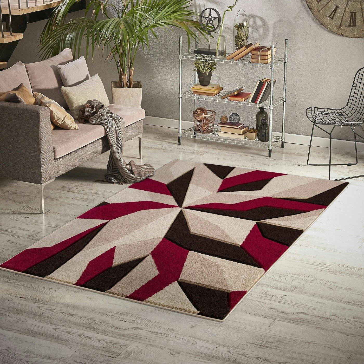 Rackhams Beige/Red Carved Rug Contemporary - 160Cm X 230Cm (5.2Ft X 7.5Ft)