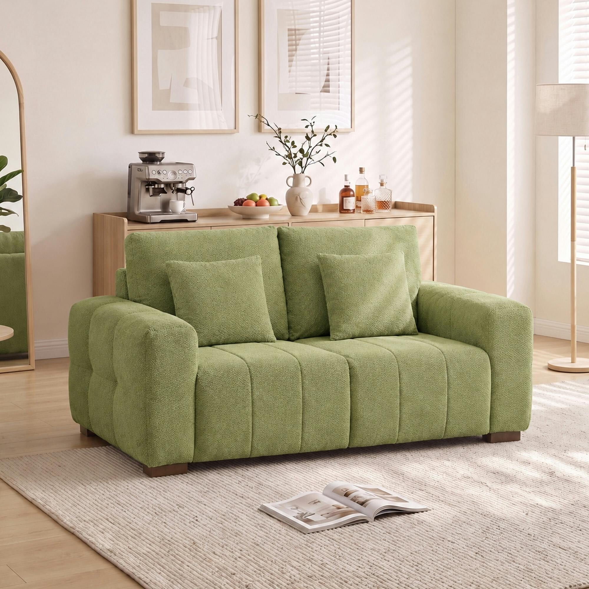Homcom 2 Seater Sofa, Upholstered Small Couch With Pillows, Green - Image 3