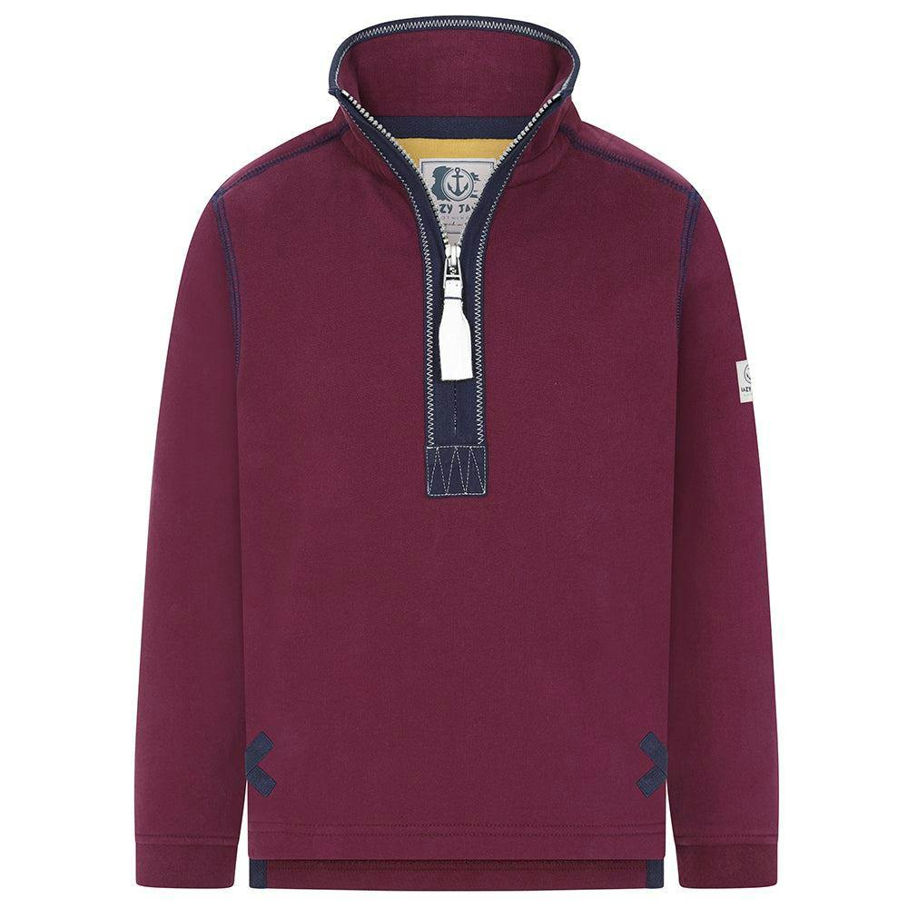 Lazy Jacks Boys Quarter Zip Sweatshirt - Currant - 3-4 Years - Currant - 100% Cotton