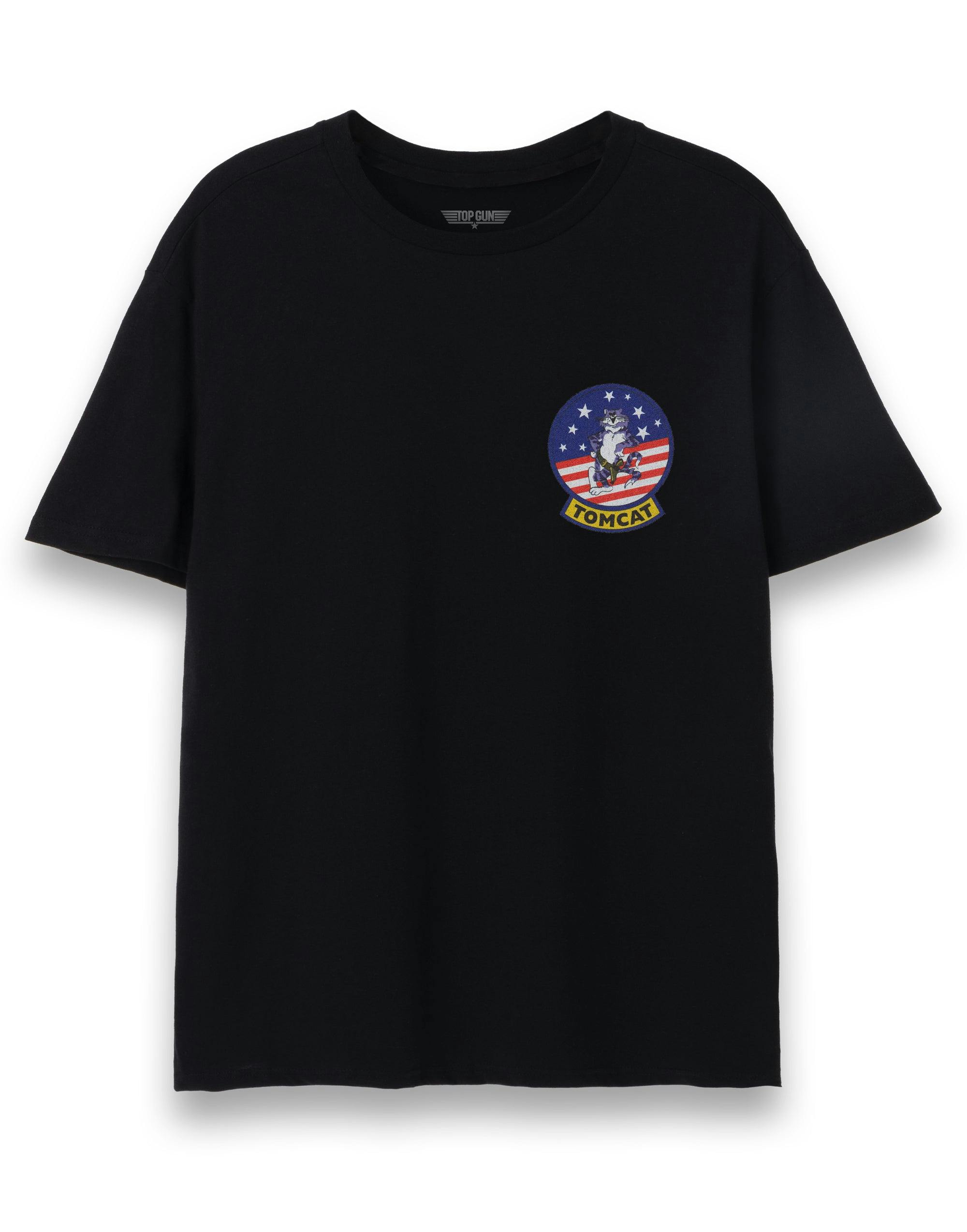 Vanilla Underground Men's Black Top Gun F-14 Fighter Jet Badge Short Sleeved T-Shirt - Large