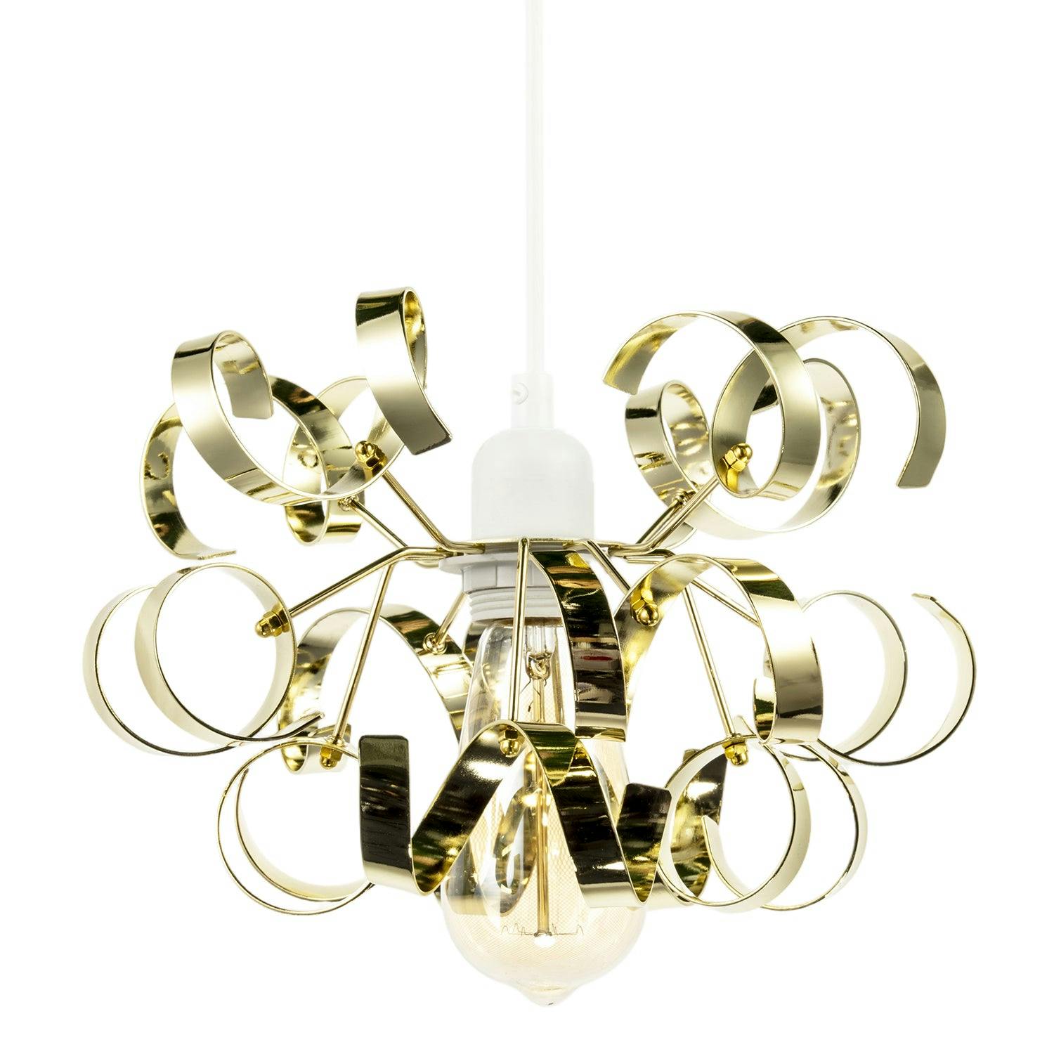 Happy Homewares Gold Polished Metal Pendant Shade With Twisting And Curving Strips