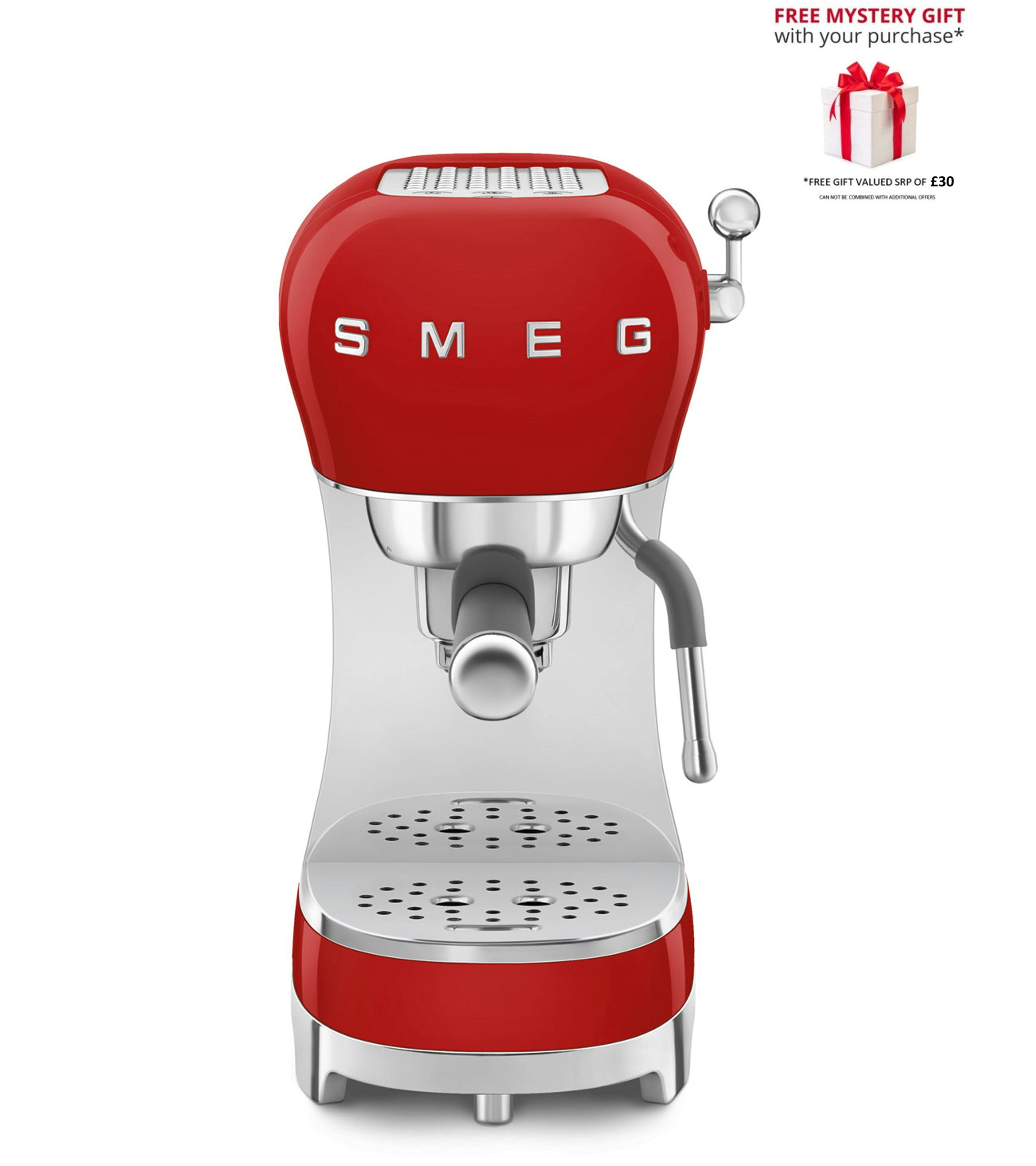 Smeg Red Ecf02 Espresso Coffee Machine With Steam Wand - Free Gift Rrp £30!