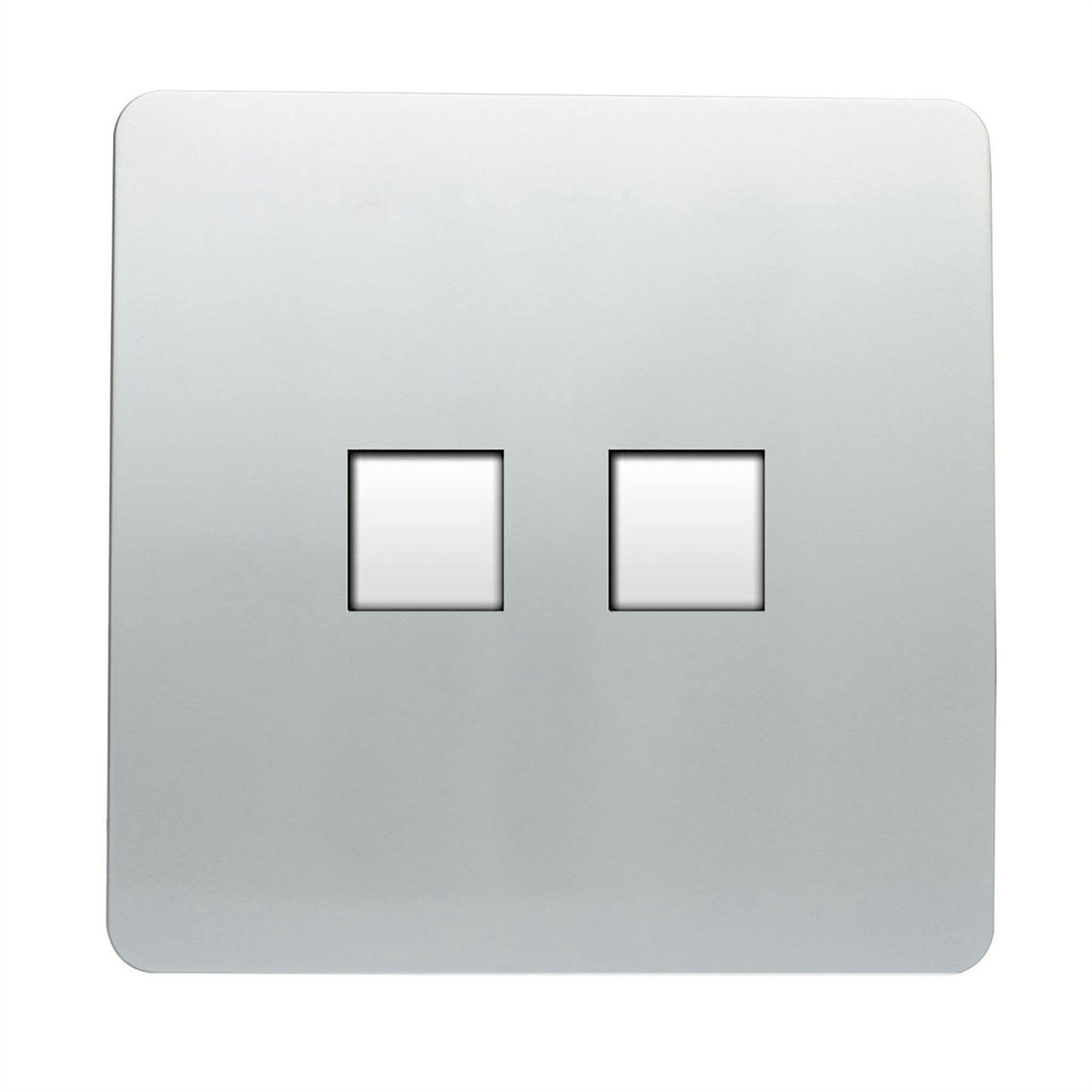 Trendi Switch Silver 2 Gang Rj45 Cat 5E Pc Ethernet Socket In Platinum