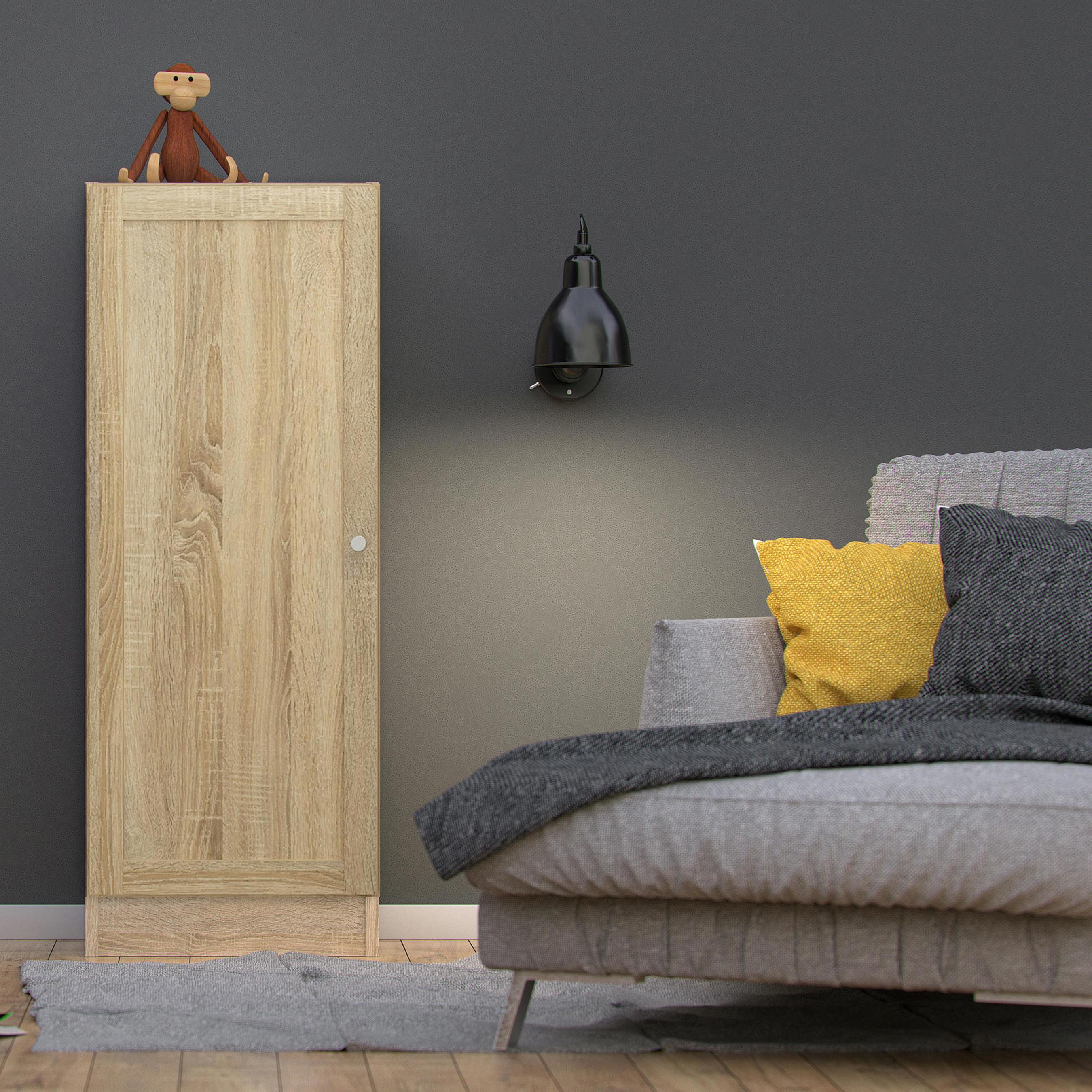 Rackhams White Basic Low Narrow Storage Cabinet In Oak (2 Shelves) With Oak Door - W 40.6 X H 107.2 X D 26.7Cm - 1 - Manufactured Wood
