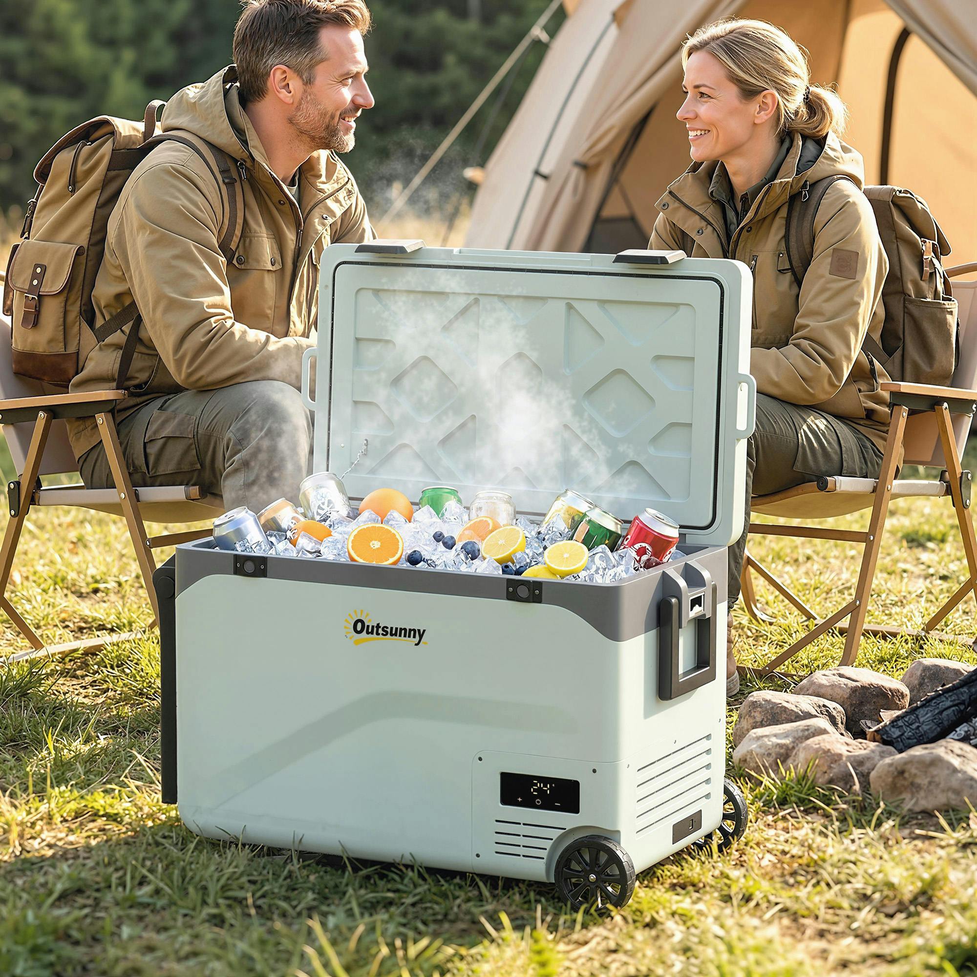 Outsunny Green 42.5L Compressor Car Fridge Freezer, Camping Refrigerator - Car Fridge - Ac Adapter, Dc Power Cord, Manual