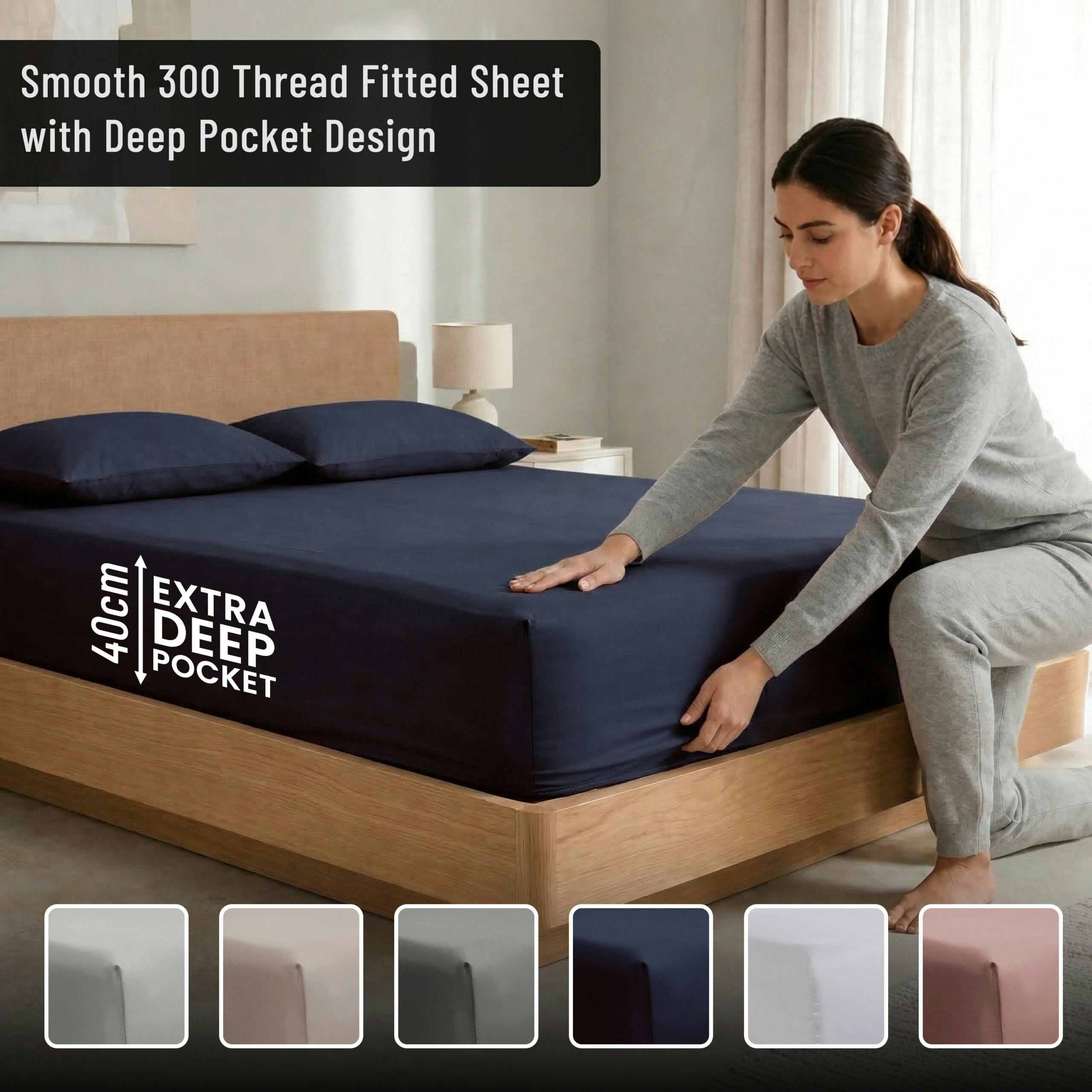 Rackhams 40Cm Deep T300 Fitted Sheet Or Pillowcase - Navy - Single (90Cm X 190Cm) + 40Cm Deep