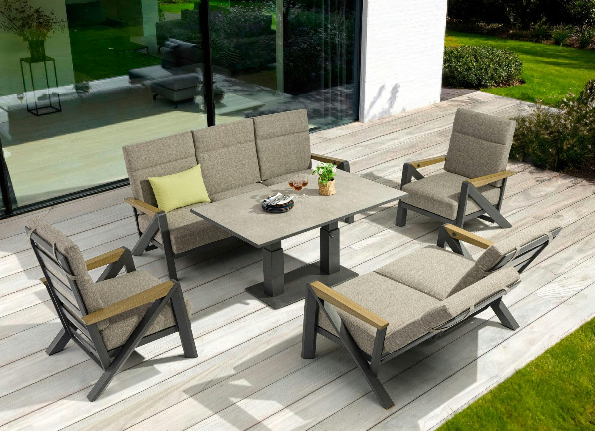 Rackhams Darwin 7-Seater Corner Dining Set - Aluminium & Teak Garden Furniture