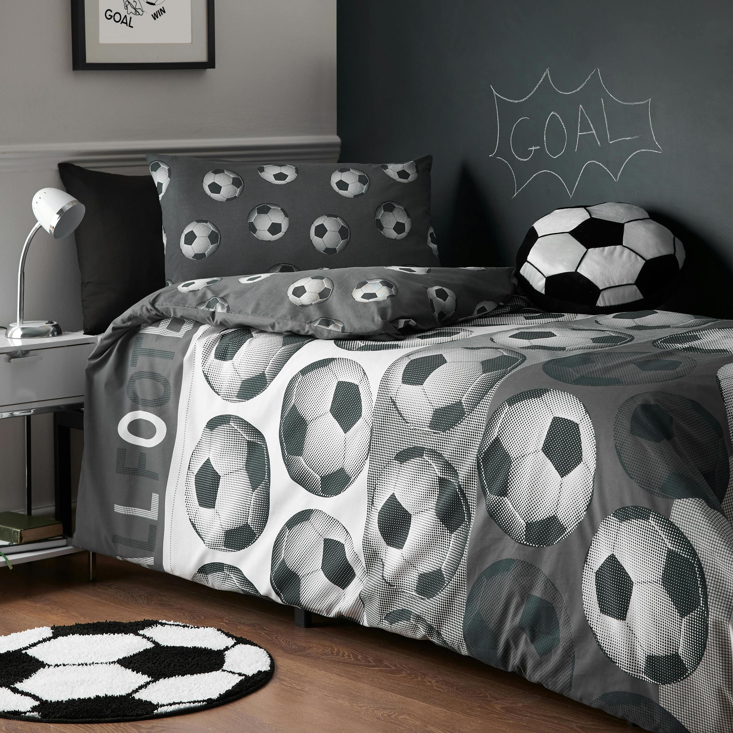 Catherine Lansfield Grey Football Reversible Duvet Cover Set - Double