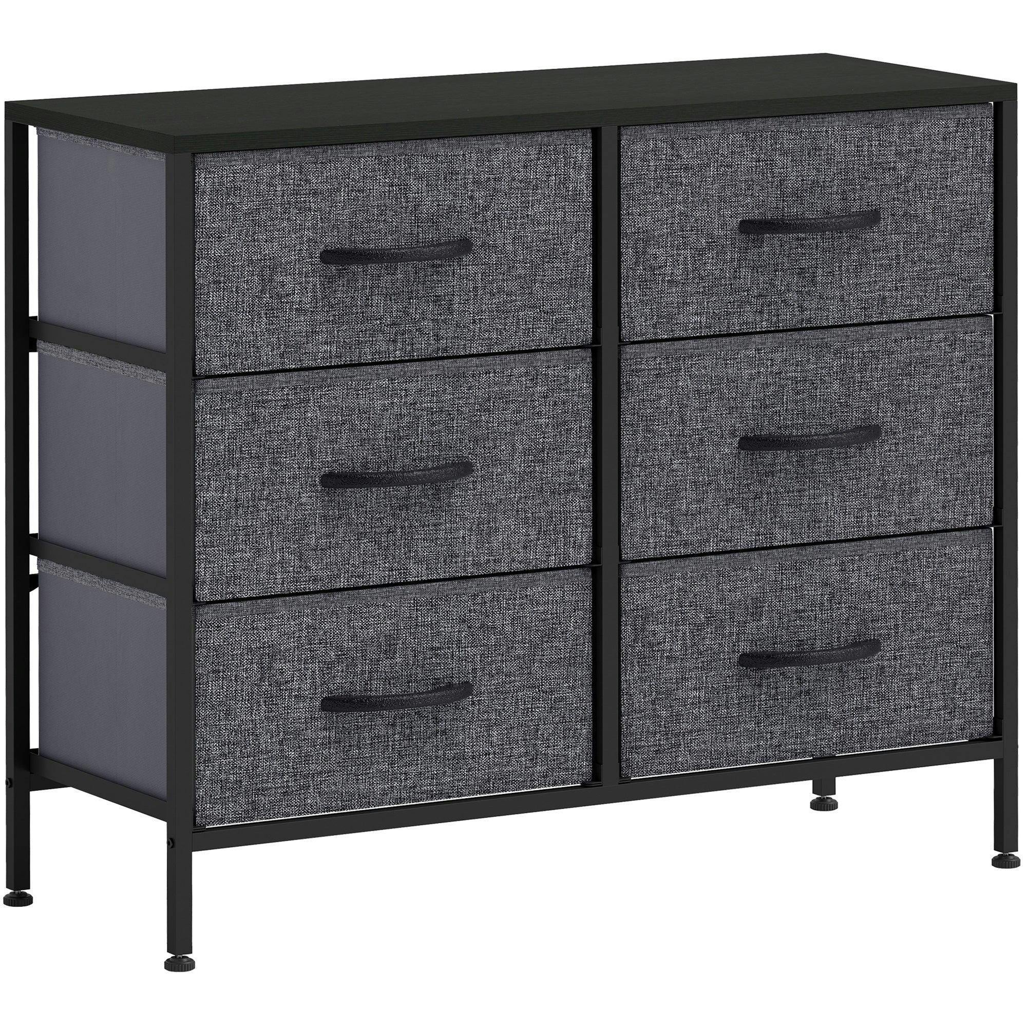 Bobobiy Black Fabric Chest Of Drawers, Industrial Bedroom Dresser With 6 Fabric Drawers, Steel Frame And Wooden Top For Nursery, Living Room, Hallway,