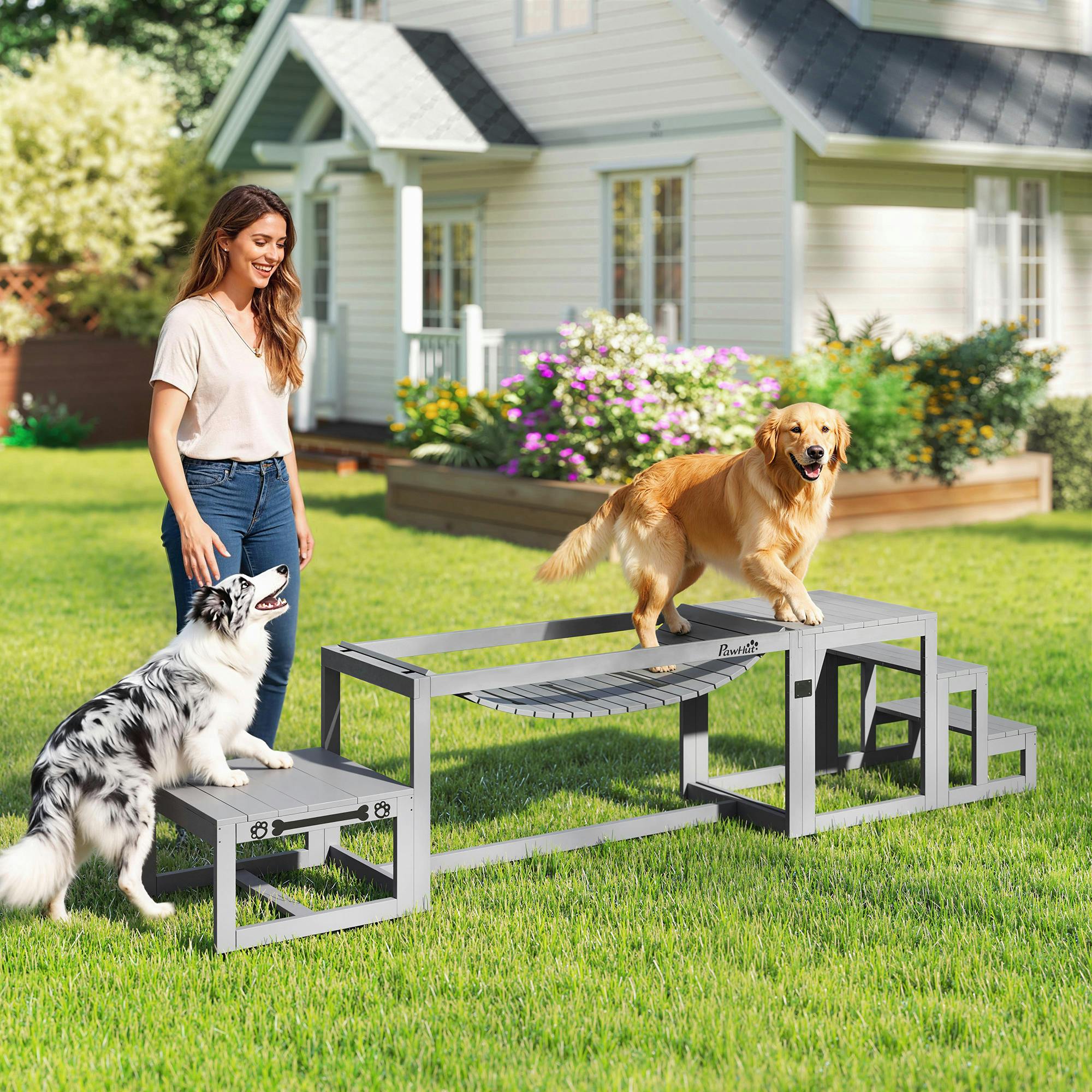 Pawhut Grey 3 Pieces Wooden Dog Agility Training Equipment, - 117W X 50D X 56H Cm - 1