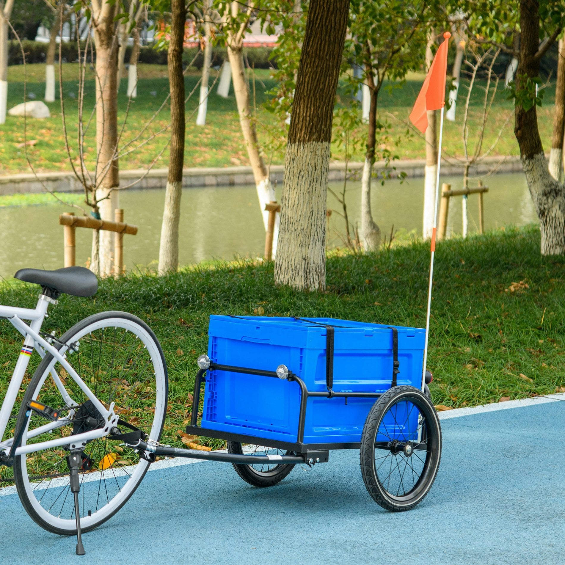 Rackhams Black/Blue Bicycle Trailer With 65L Foldable Storage Box And Pneumatic Tyres,