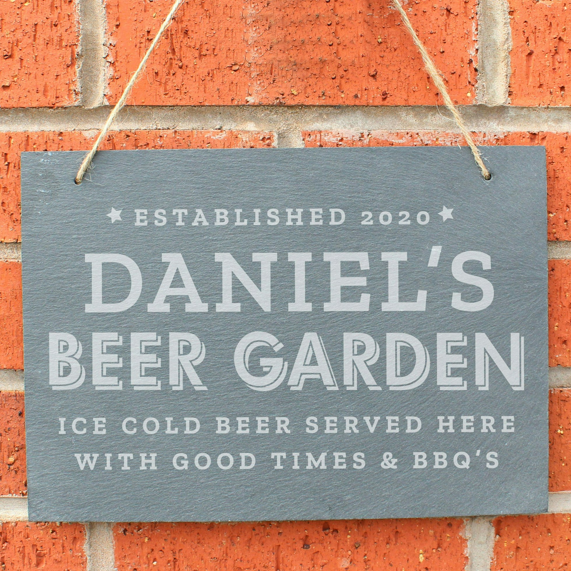 Rackhams Gold Personalised Beer Garden Hanging Large Slate Sign