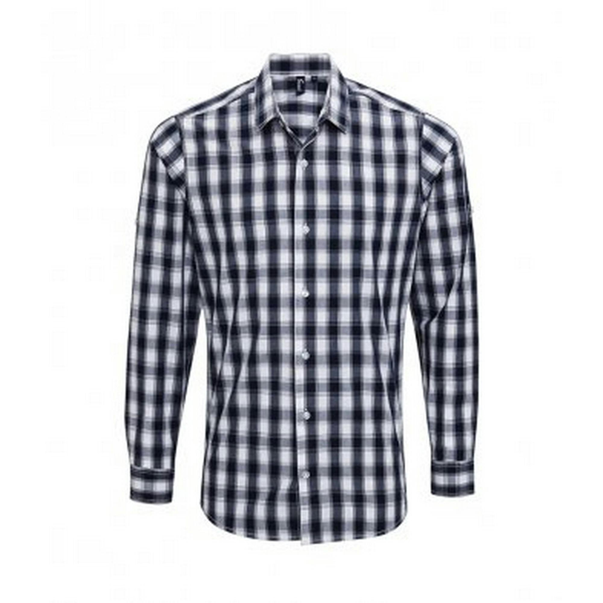 Premier Mens Mulligan Check Long Sleeve Shirt (White/Navy) Cotton - Size Small - Image 3