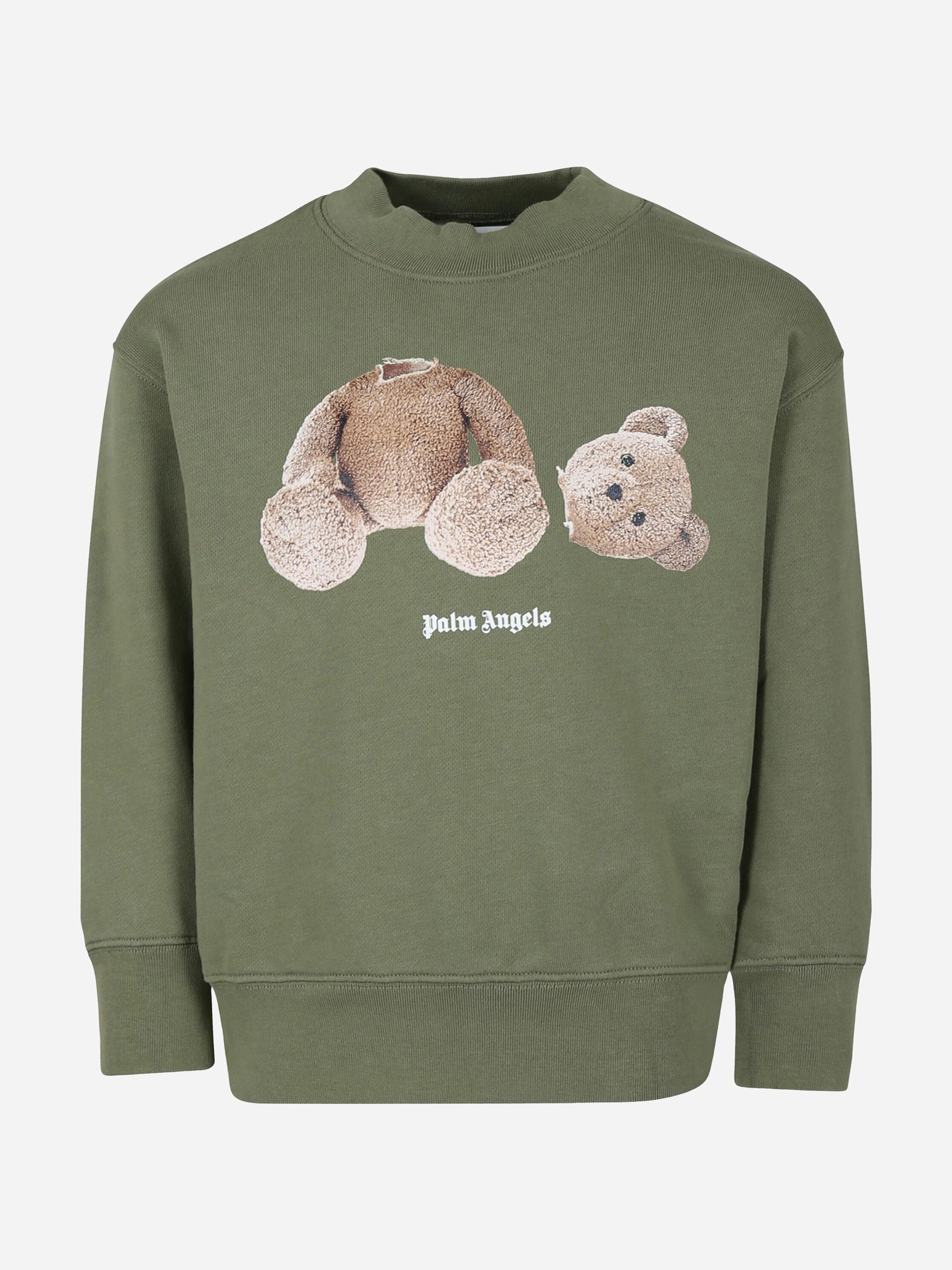 Palm Angels Green Kids Bear Crewneck Sweatshirt In - 10 Yrs