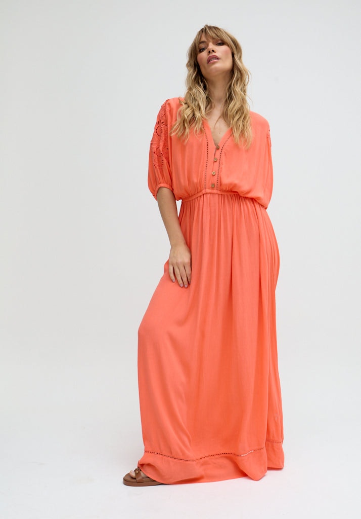 Raffya Women's Orange Somerton Kaftan Style Embroidered Maxi Dress In - 12