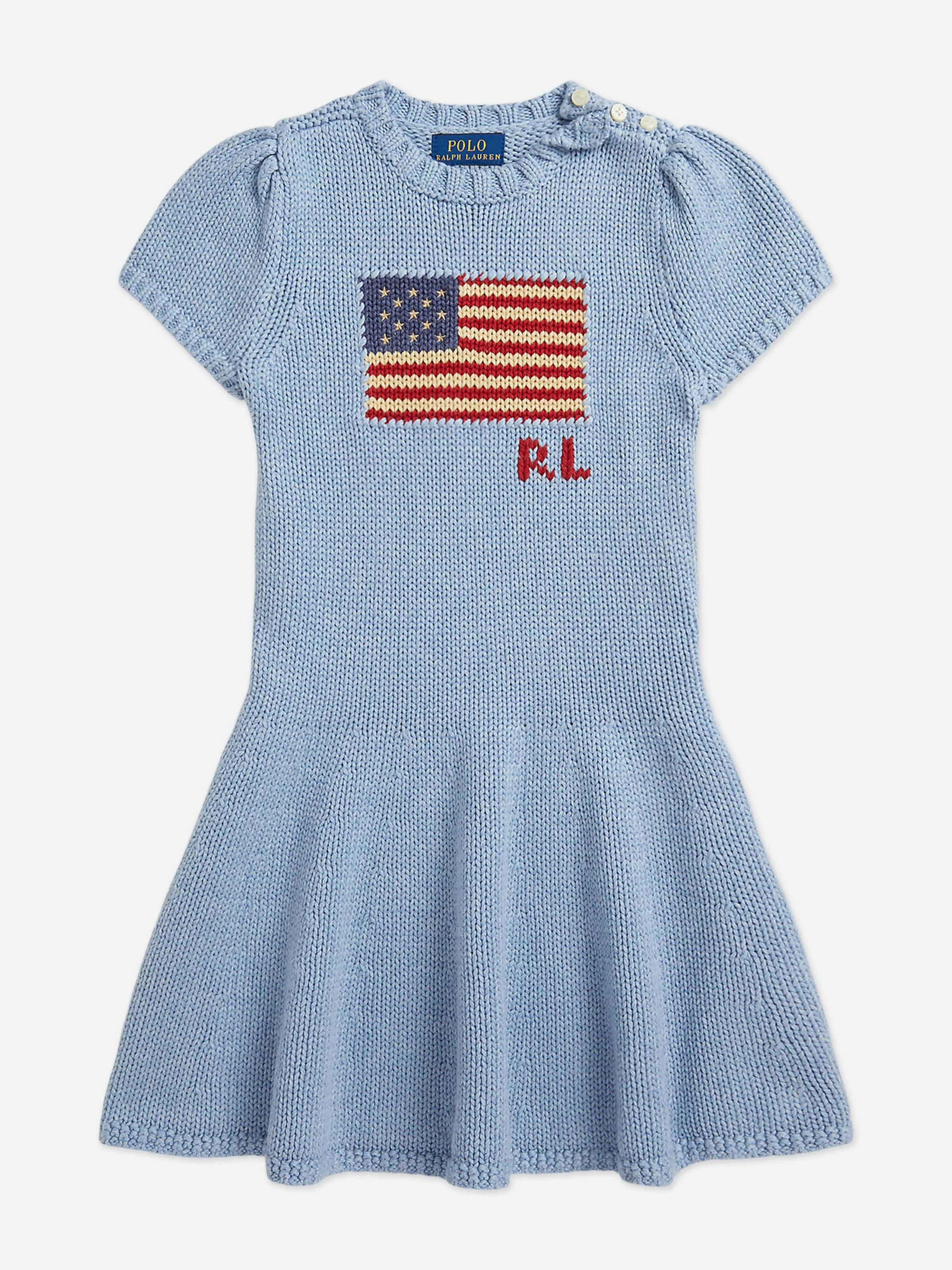 Ralph Lauren Kids Girls Blue Ralph Lauren Knitted Flag Dress In - 3 Yrs