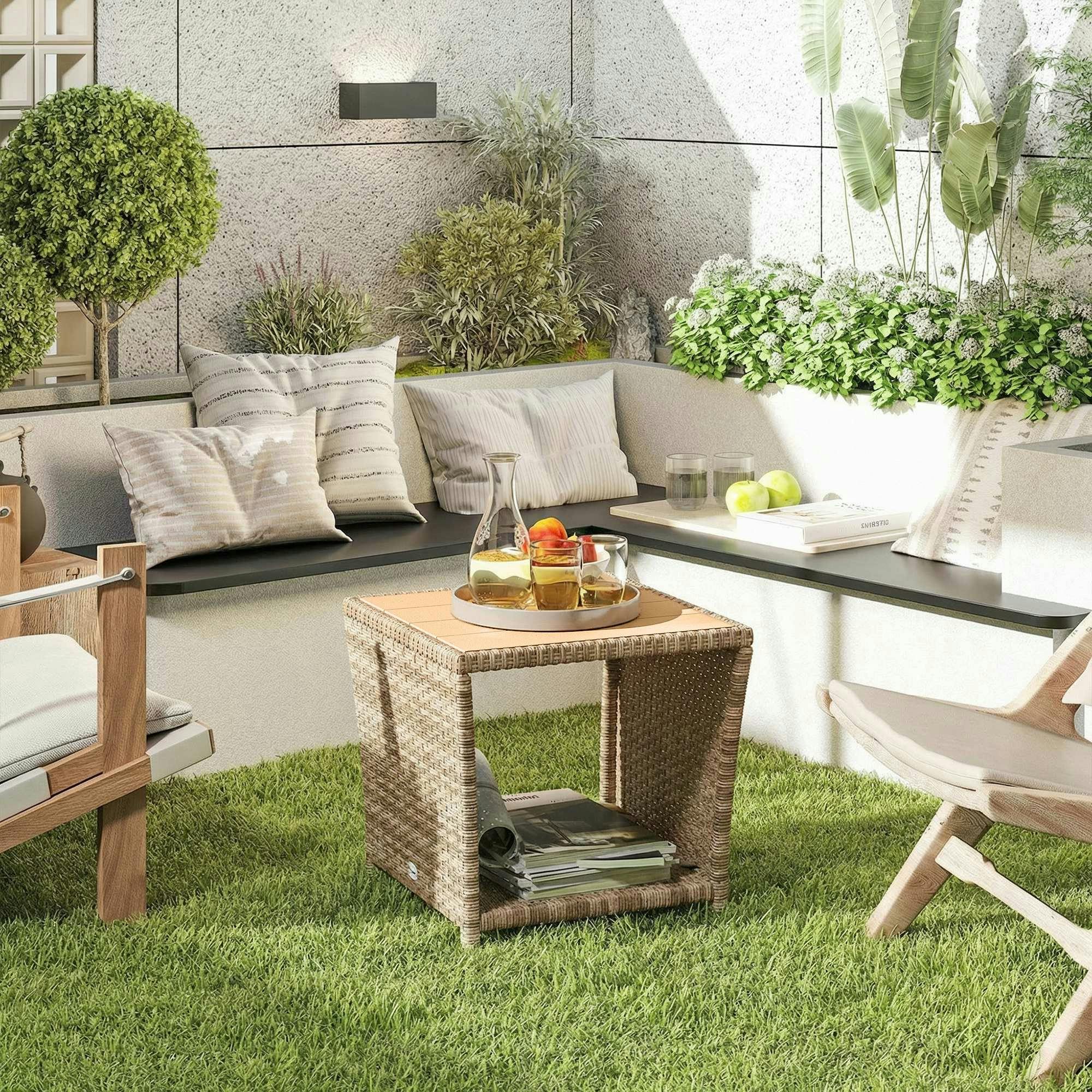 Outsunny Side Table 2-Tier With Storage Shelf/Khaki - 1 - 45 X 45 X 43 Cm - 45