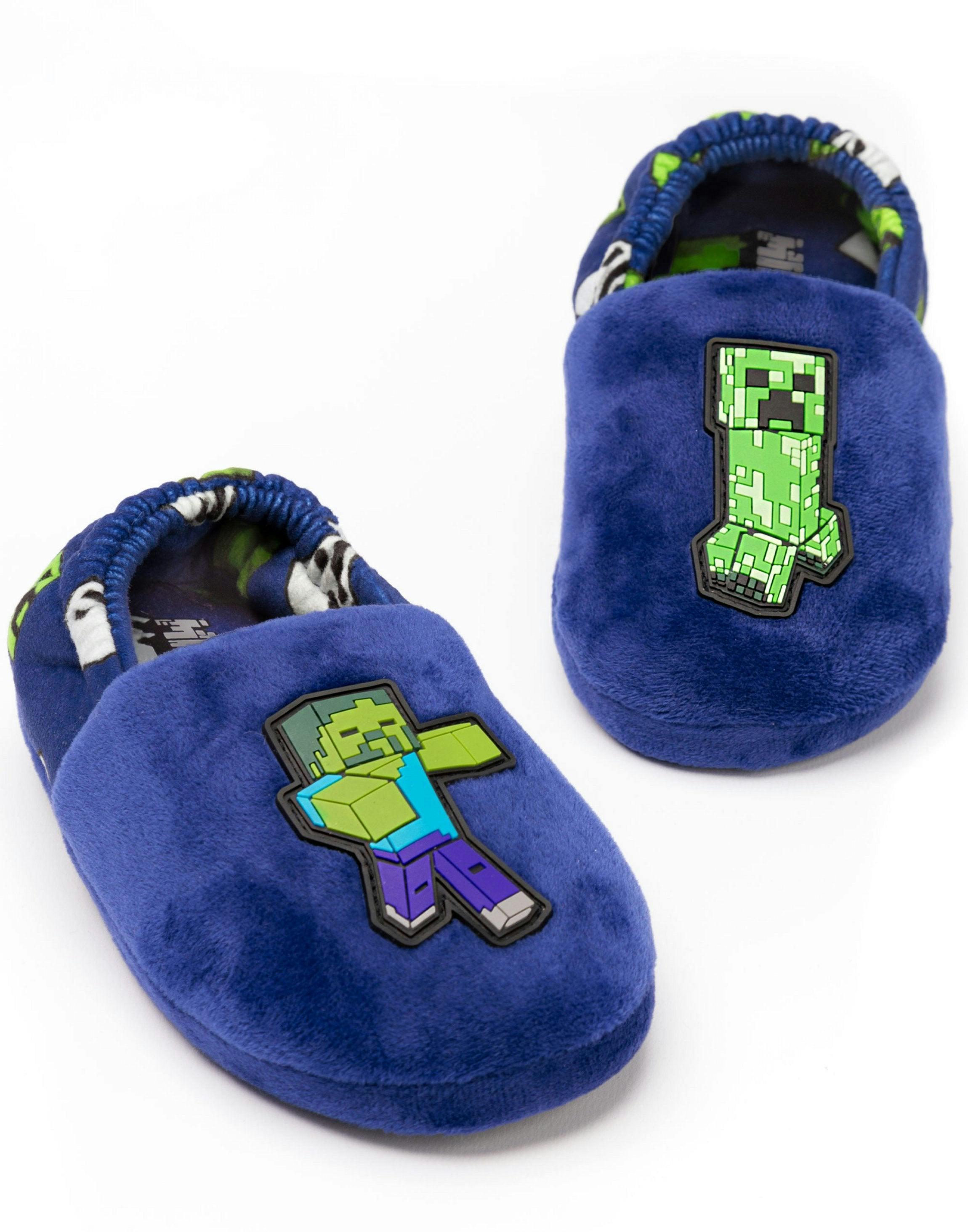 Vanilla Underground Boys Blue Minecraft Creeper Zombie Applique Mule Slippers [Dis] - 3 Uk Child