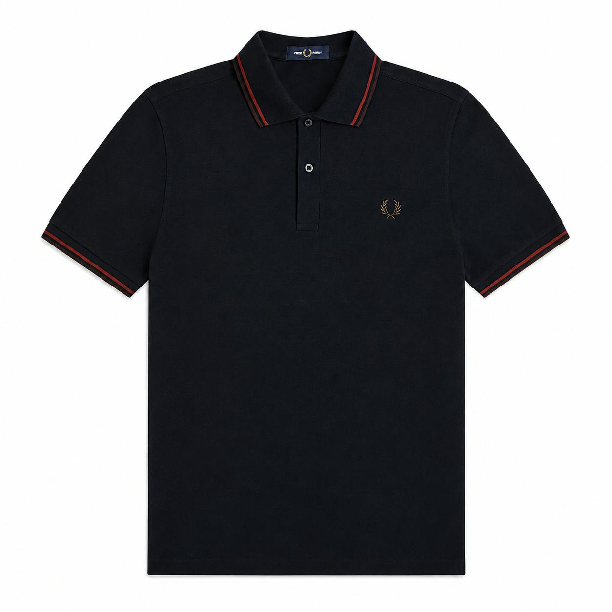 Fred Perry Brown Twin Tipped Polo Shirt Navy/Brandy/Rich - Xxl