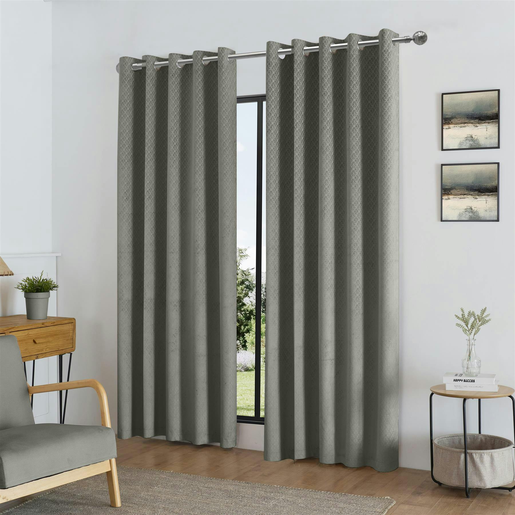 Rackhams Silver Temple Velvet Ring Top Blackout Curtains - 229Cm Width X 183Cm Drop