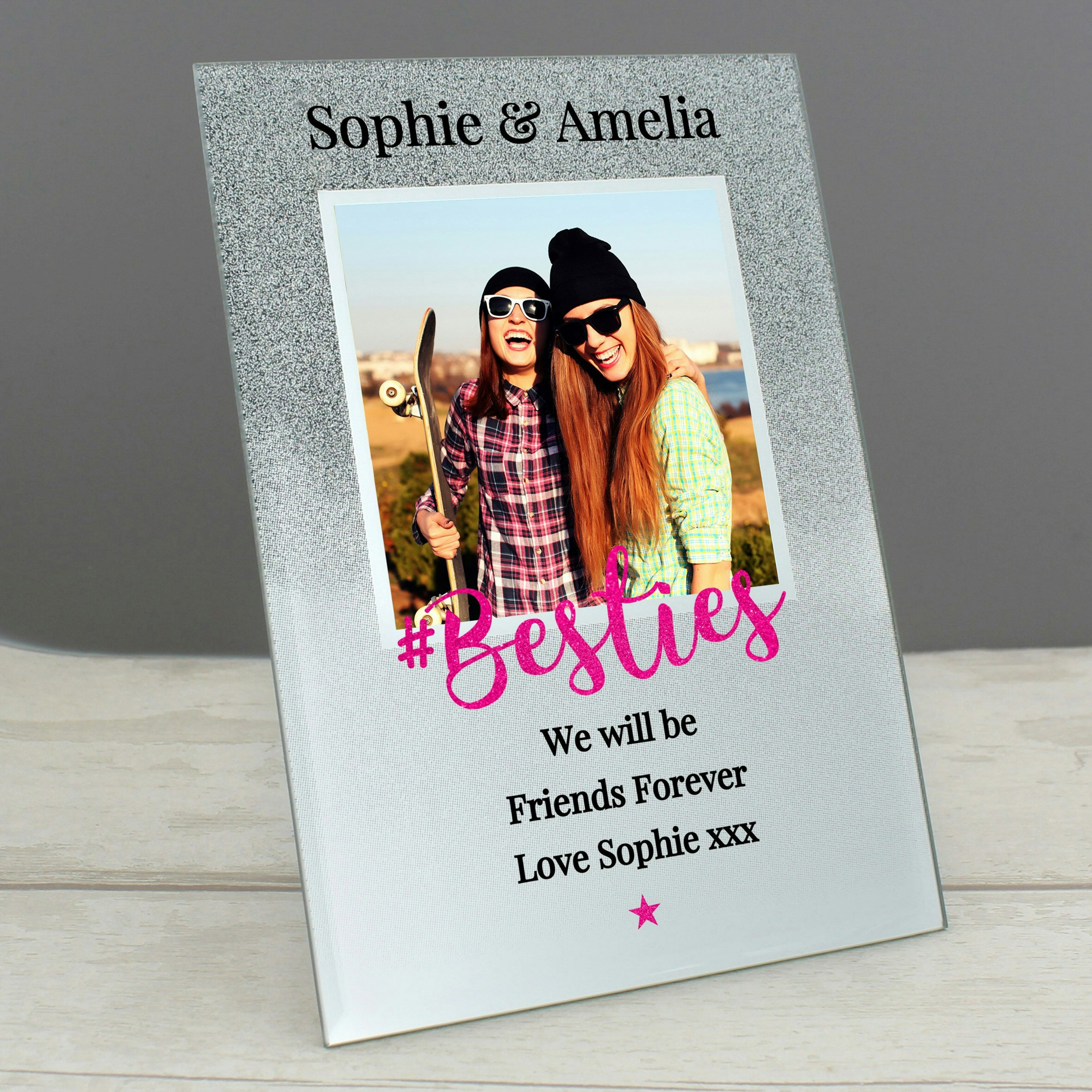 Personalised Memento Company Personalised 'Bestie' 4X4 Glitter Glass Photo Frame