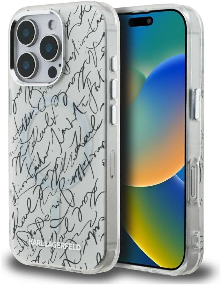 Karl Lagerfeld White Iml Karl Script Pattern With Magsafe Case For Iphone 16 Pro Max 6.9" - Klhmp16xhmspush