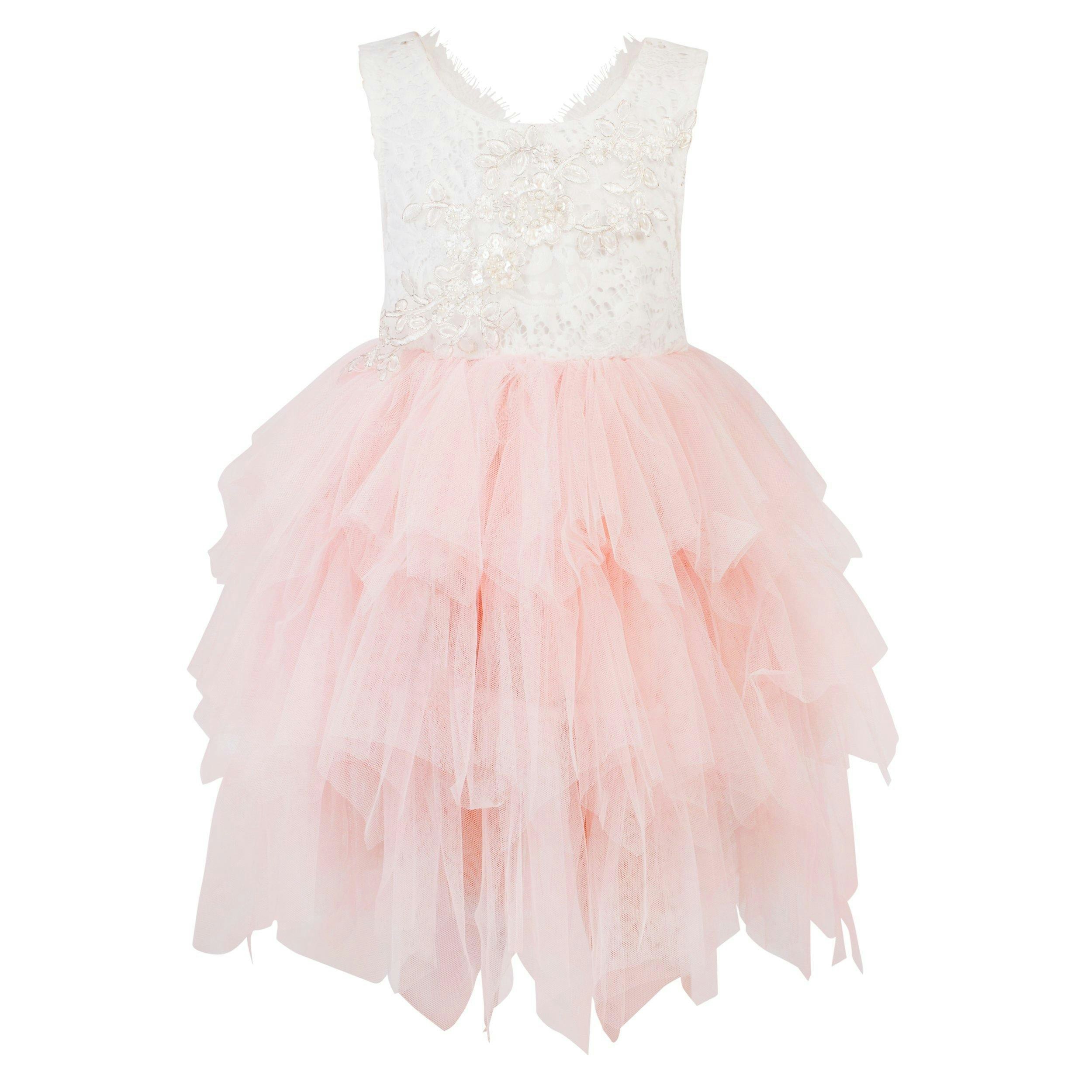 Uk Flower Girl Boutique Girls White/Peach/Pink Uk Flower Boutique Boho Dreams Dress - Blush Appliqué - 12/18 Months