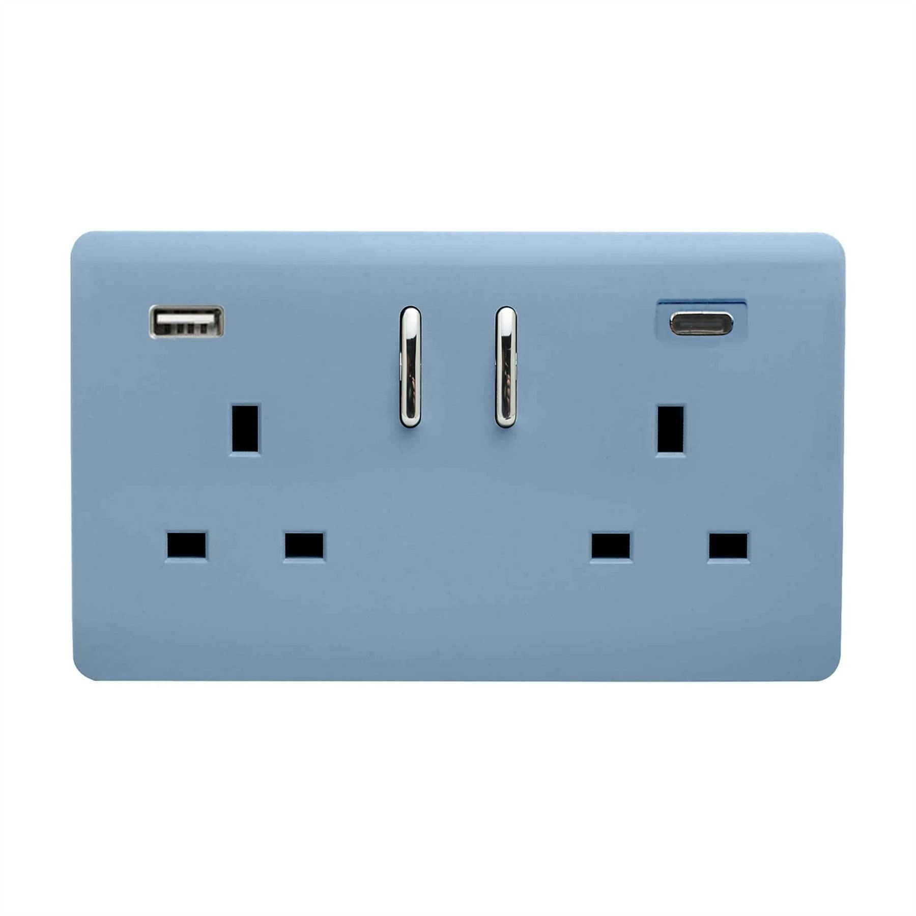 Trendi Switch Sky Blue 2 Gang Usb 3100Ma Type A & C Usb Plug Socket In