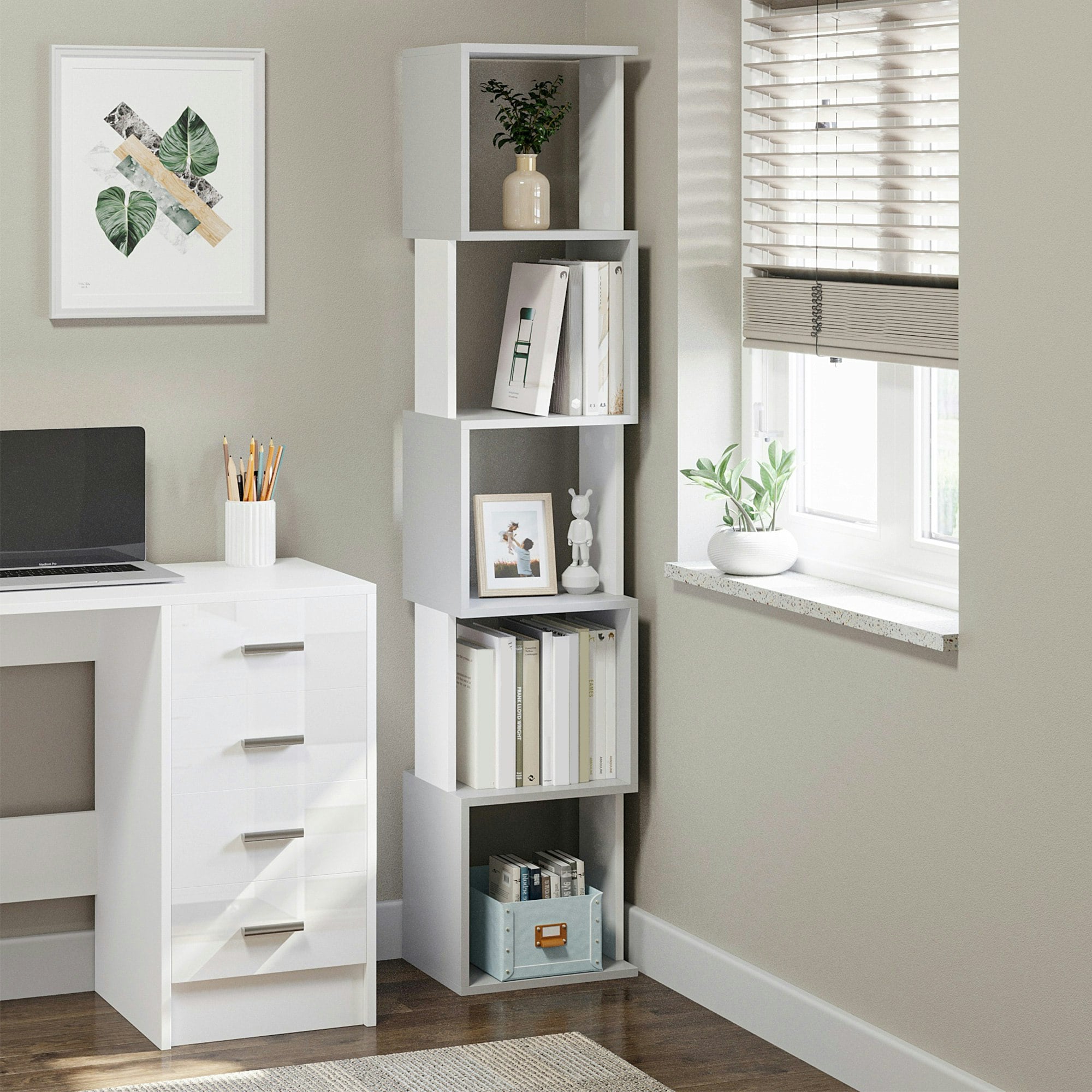 Homcom Light/Grey 5-Tier Bookshelf Freestanding Bookcase Storage Shelves