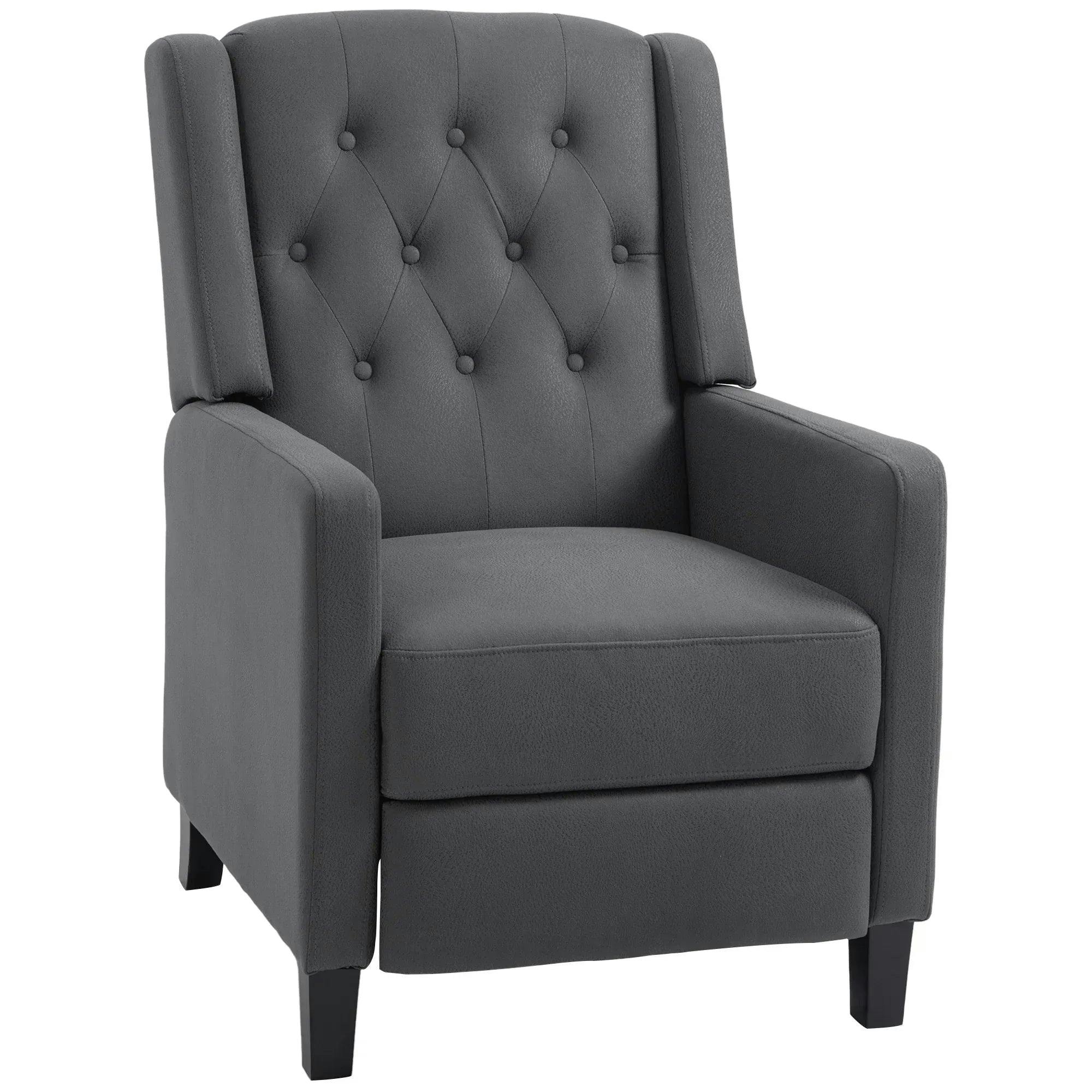 HOMCOM Button Tufted Recliner Chair, Microfibre Cloth Reclining Armchair in Grey - Image 2