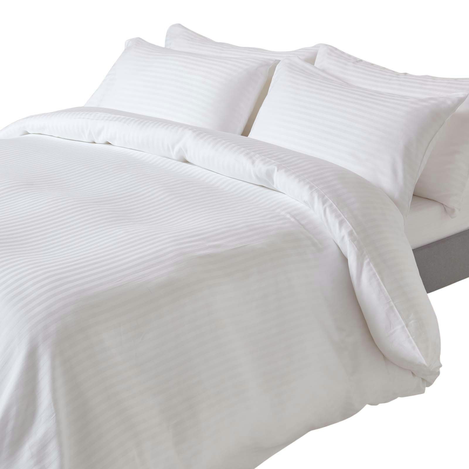 Homescapes White Silky 330 Tc Egyptian Cotton Satin Stripe Duvet Cover Set - King