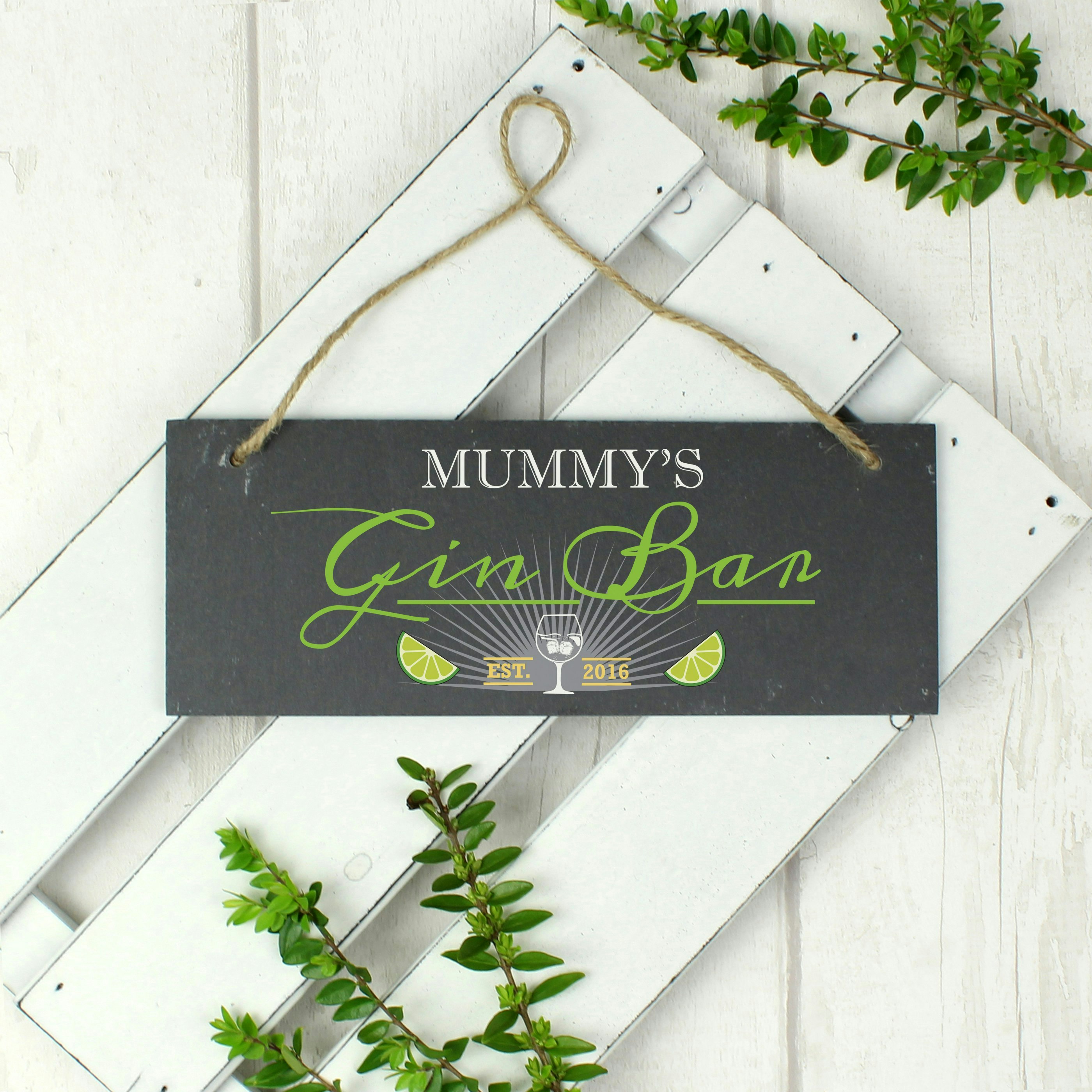 Rackhams Gold Personalised ""Gin Bar"" Printed Hanging Slate Plaque