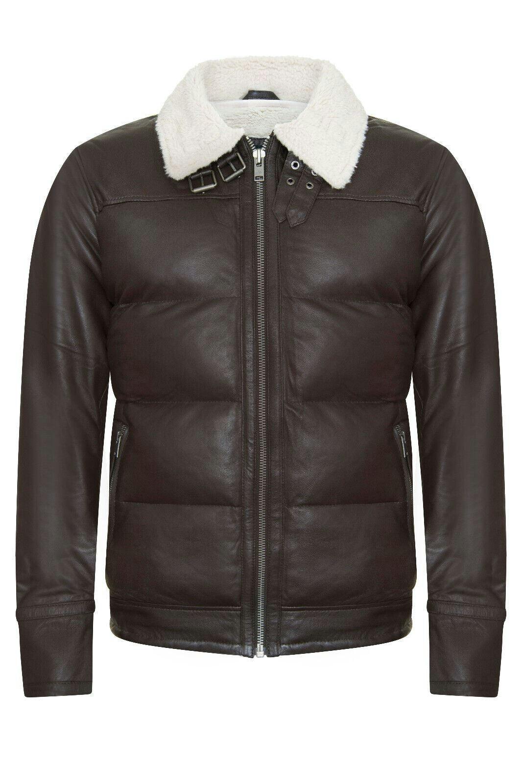 Infinity Leather Men's Brown Leather Quilted Biker Puffer Jacket - Brasília - Uk 3XL | Eu 56 | Us 46