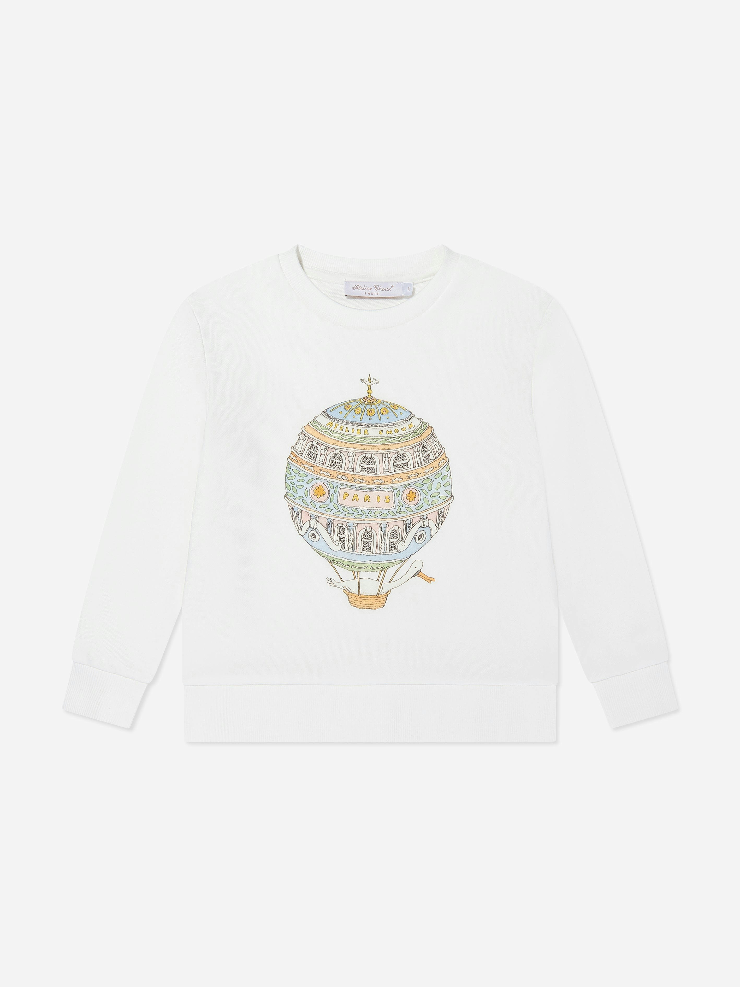 Atelier Choux Girls Ivory Hot Air Balloon Sweatshirt In - 3 Yrs