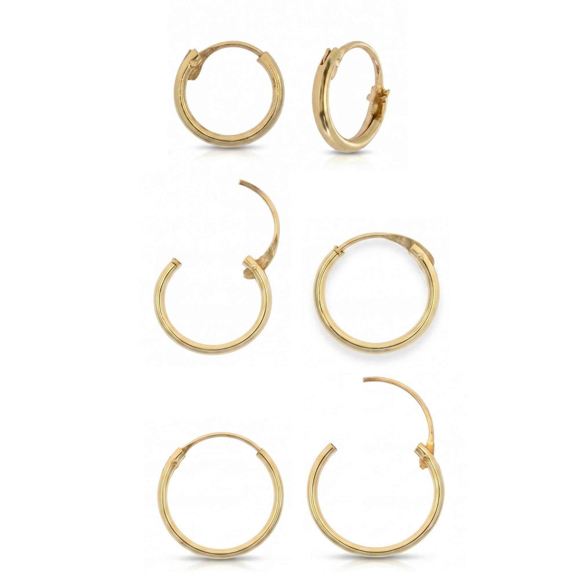 Spero London Gold 9Ct Solid Hoop Earrings Set - Small